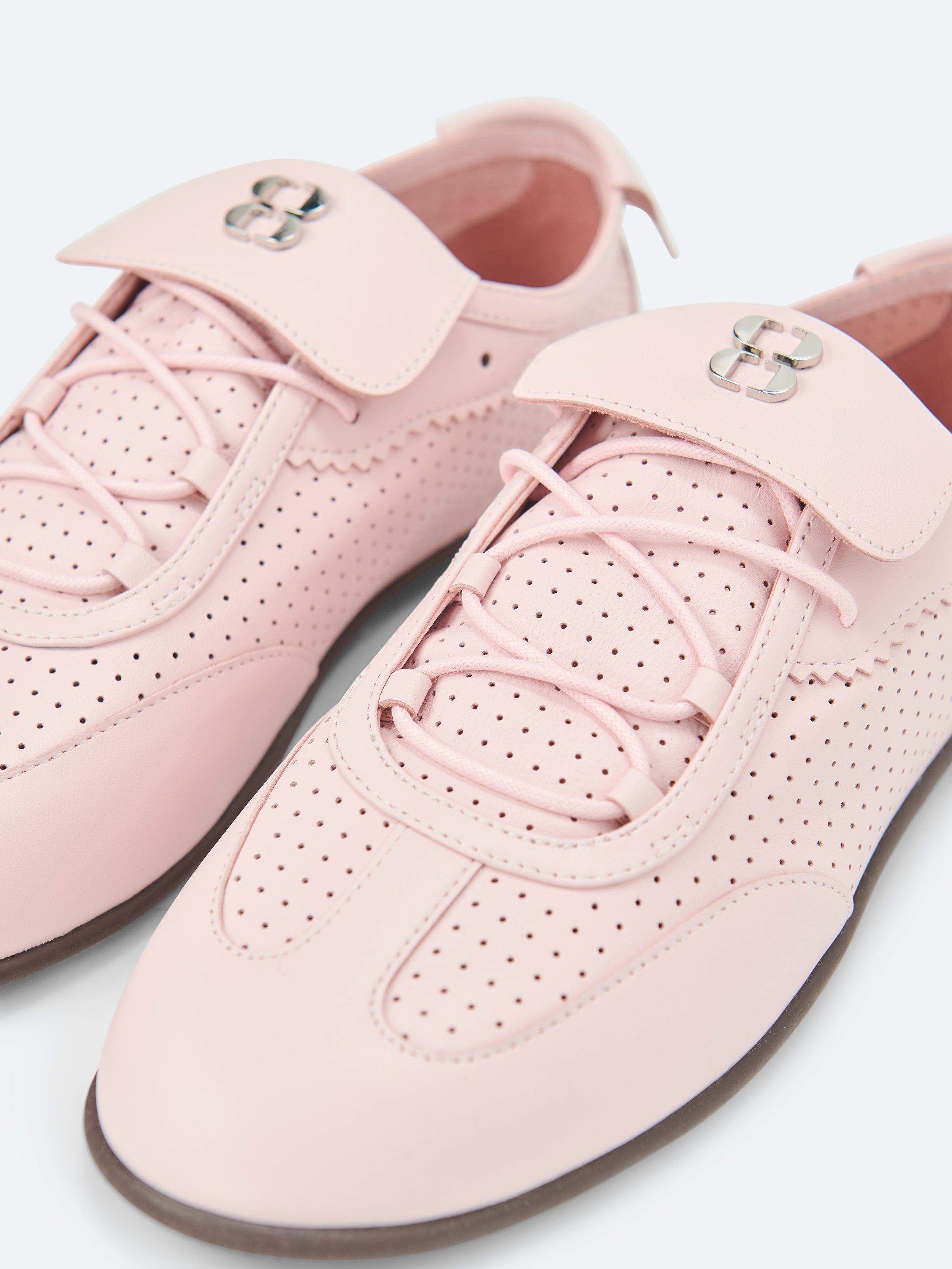 Light Pink Genuine Leather Round Toe Retro Trainer Shoes
