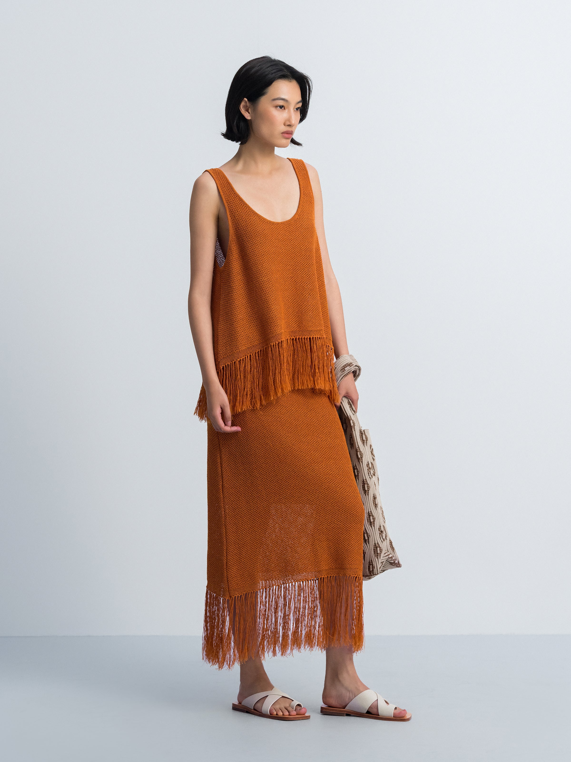 Orange Red Knitted Vest