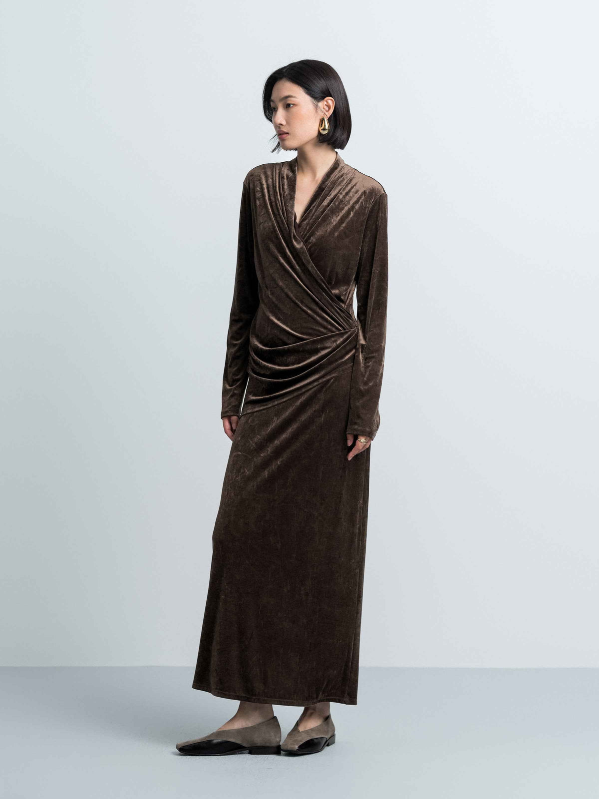 Pleated Wrap‑over Dress