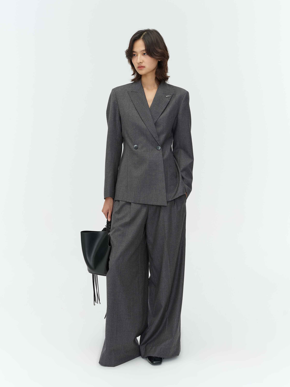 Worsted Wool Wide Leg Trousers
