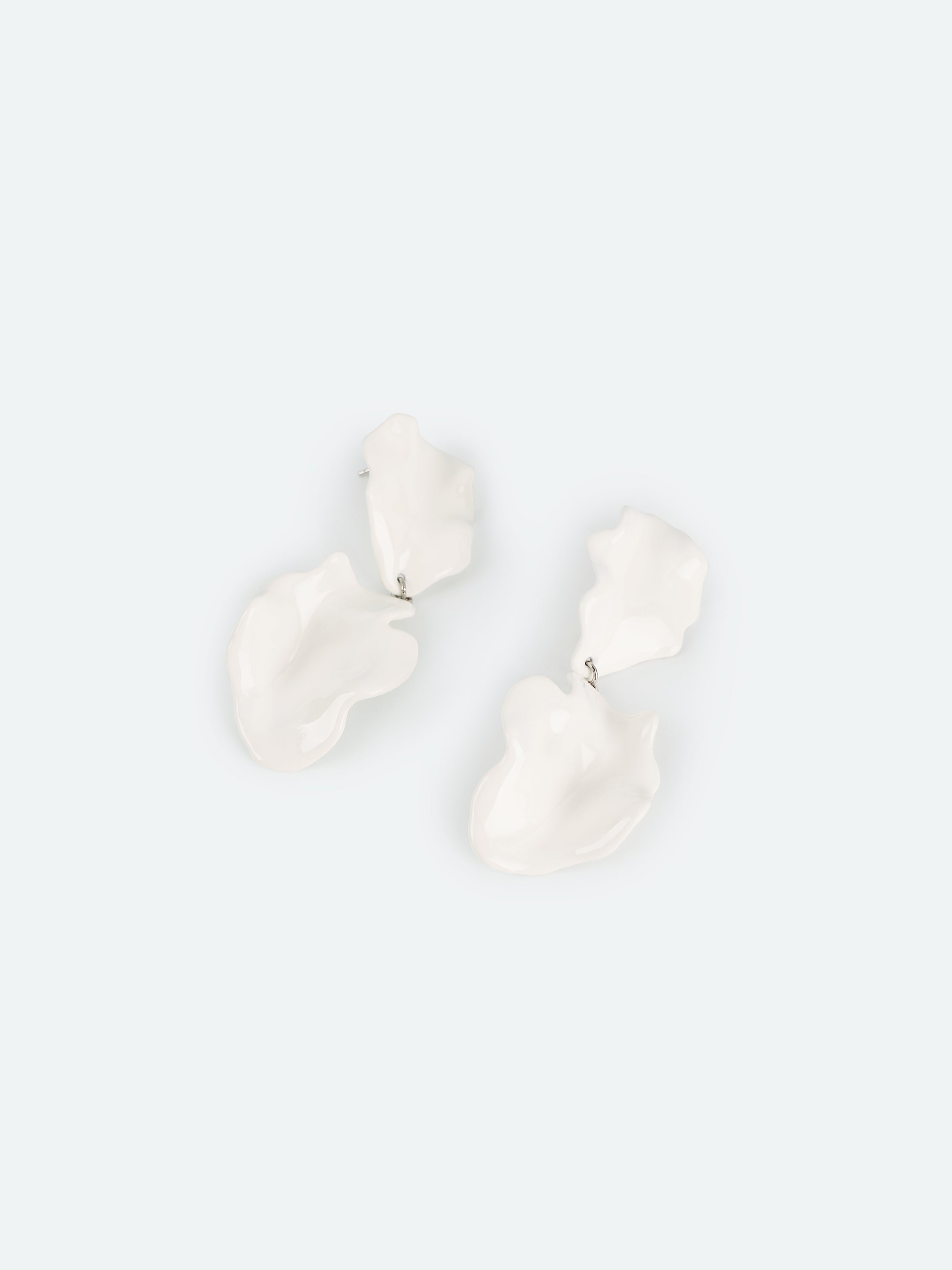 Off White Enamel Double Layer Overlapping Petal Stud Earrings