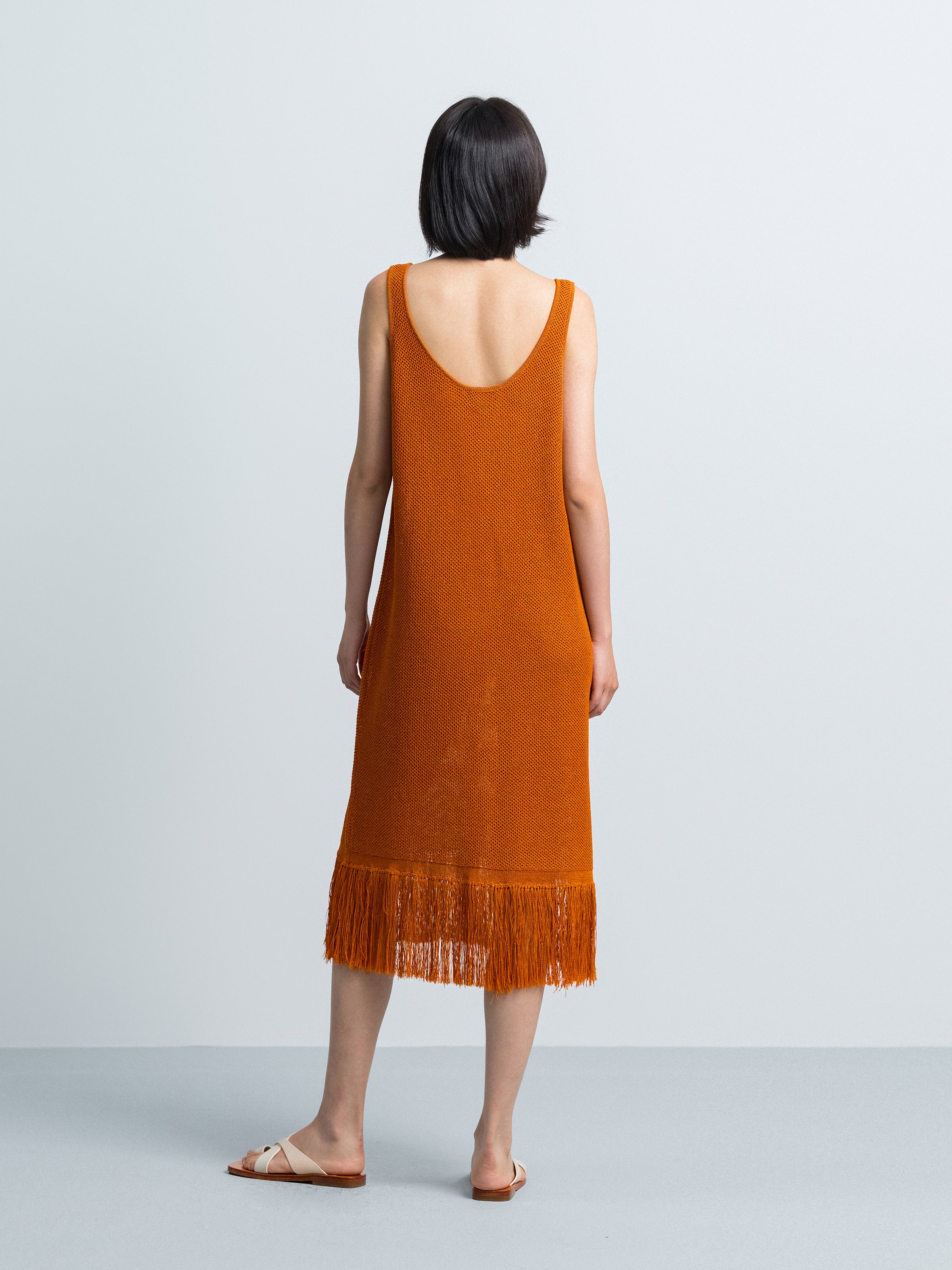 Orange Sleeveless Knit Dress