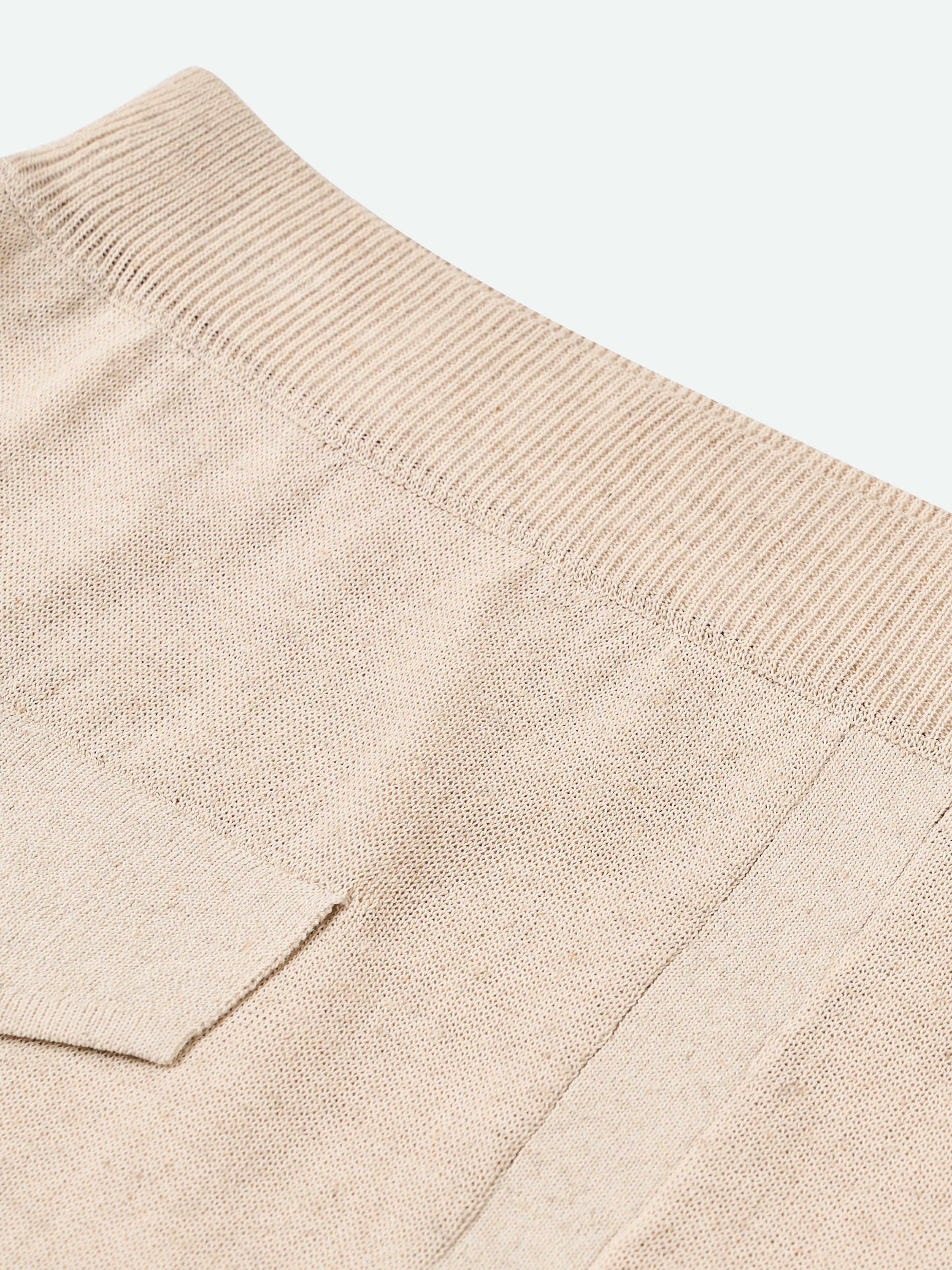 Beige Cotton Linen Knit Straight Patch Pocket Midi Skirt