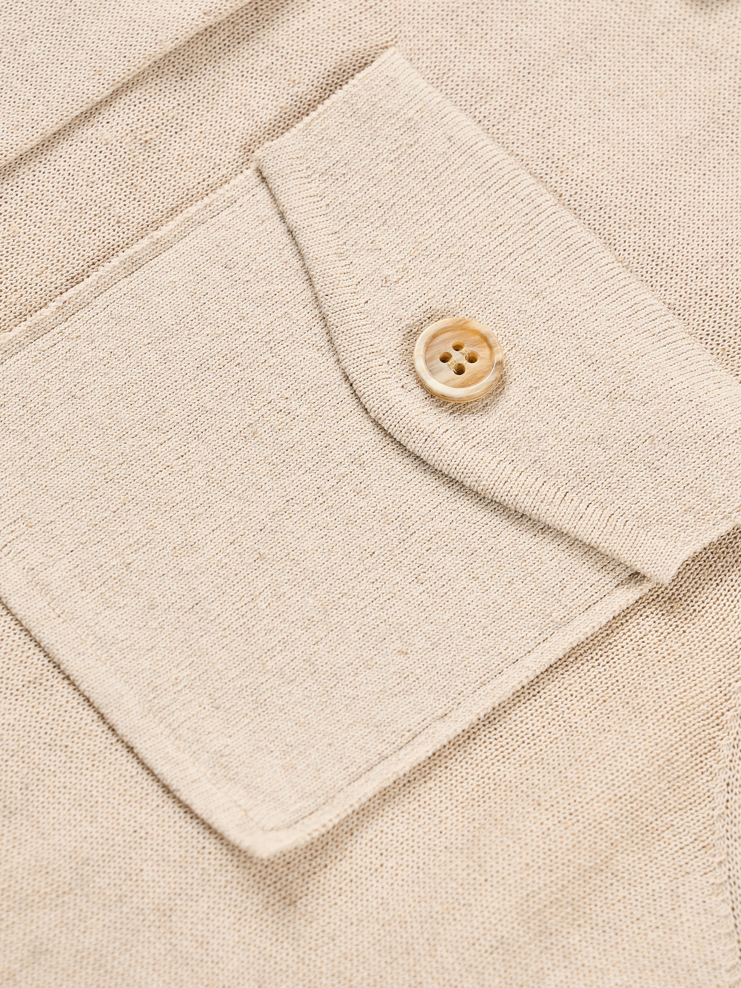 Beige Cotton Linen Knit Fitted Utility Pocket Cardigan