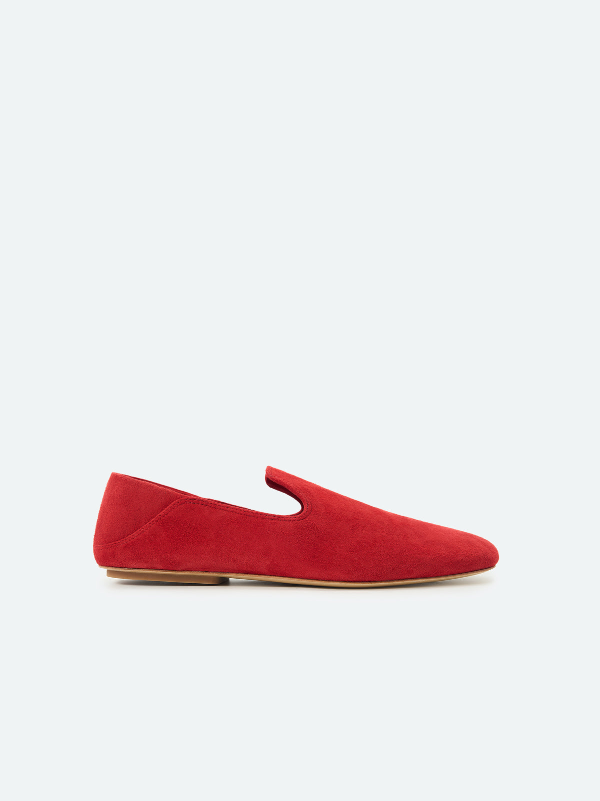 Bright Red Suede Goatskin U-Cut Square Toe Loafer Flats