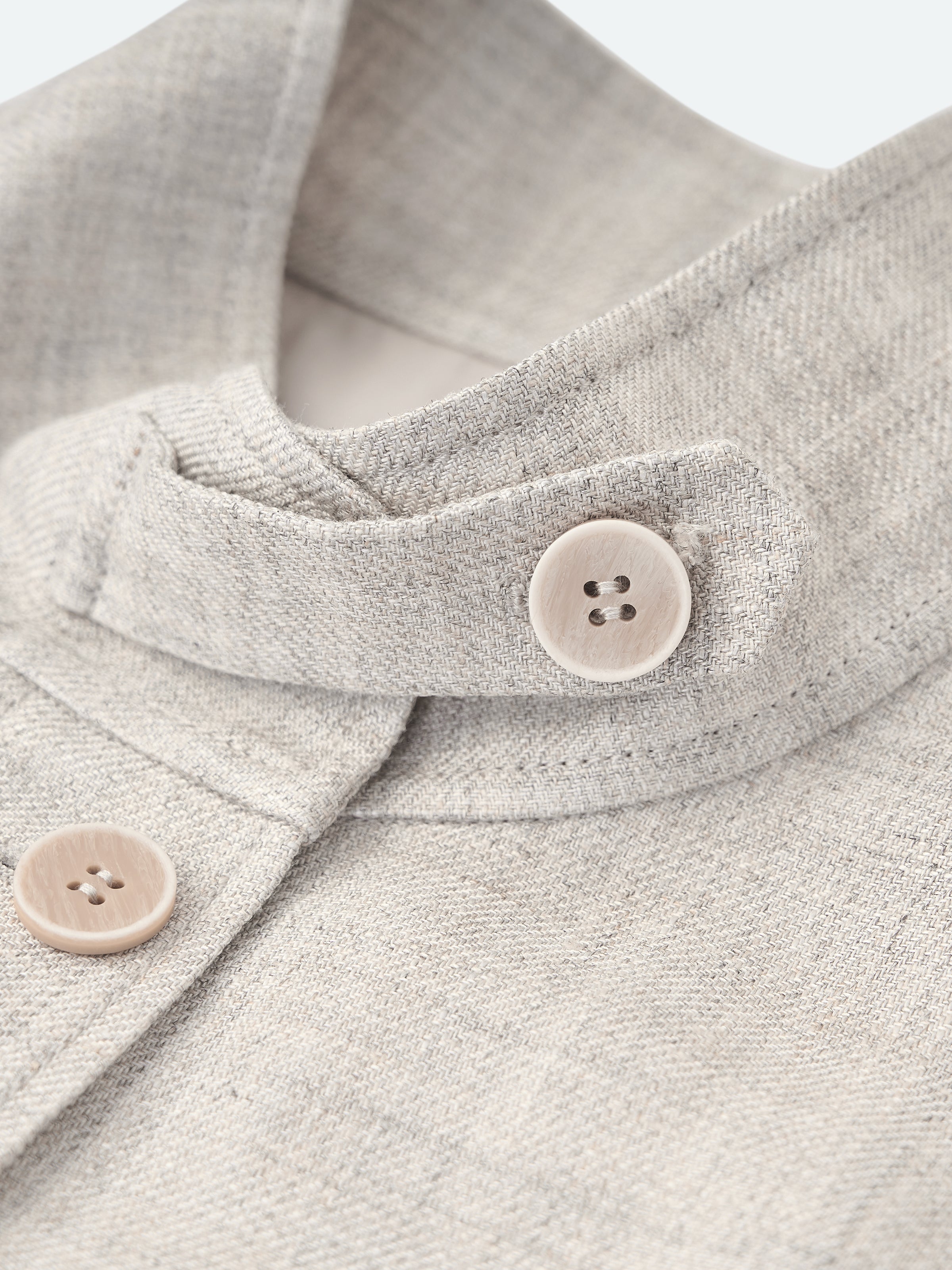 Light Gray Linen Viscose Stand Collar Midi Vest
