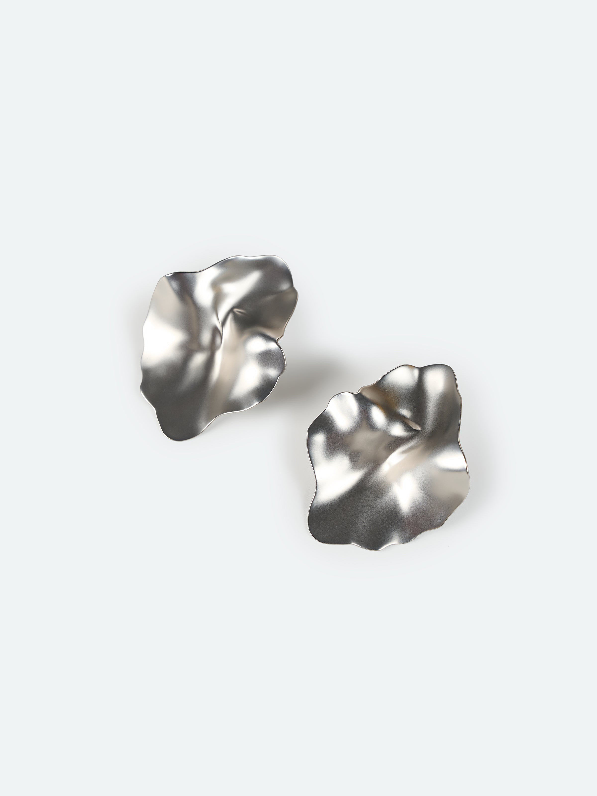 Silver Copper 3D Petal Minimalist Stud Earrings
