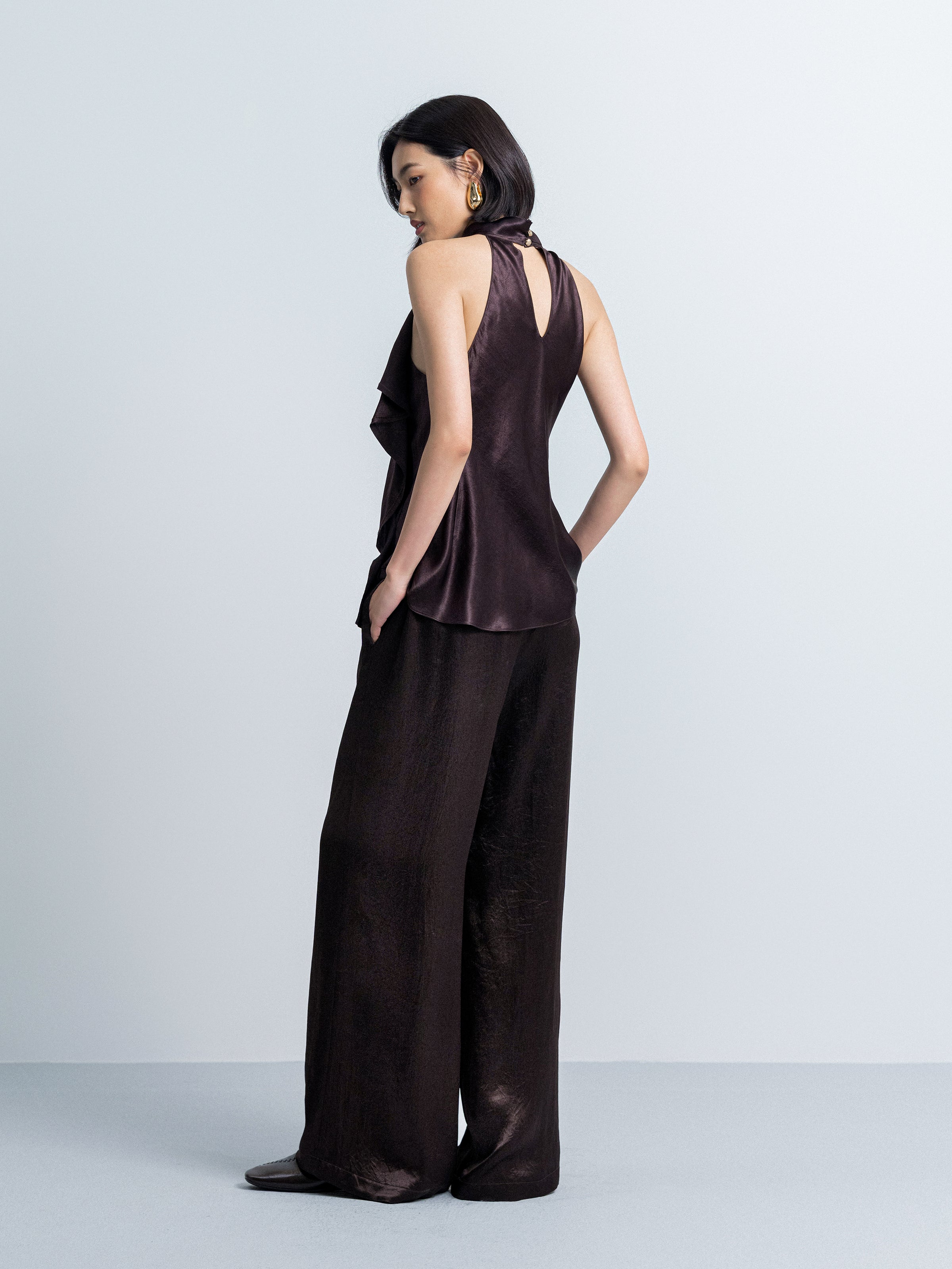Mini Stand Collar Flowy Tie Top