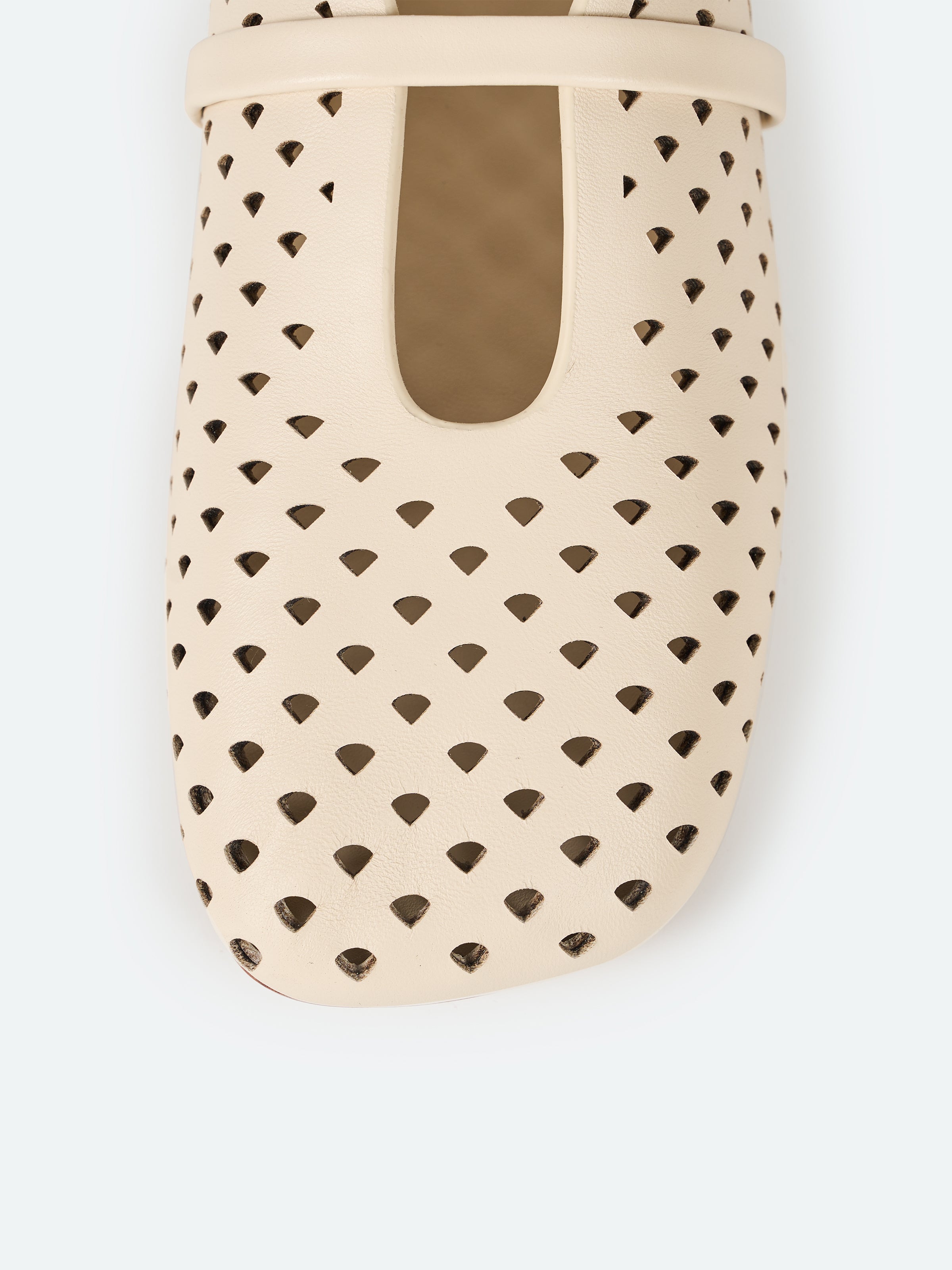 Cream White Cowhide Laser Perforation Square Toe Flat Shoes
