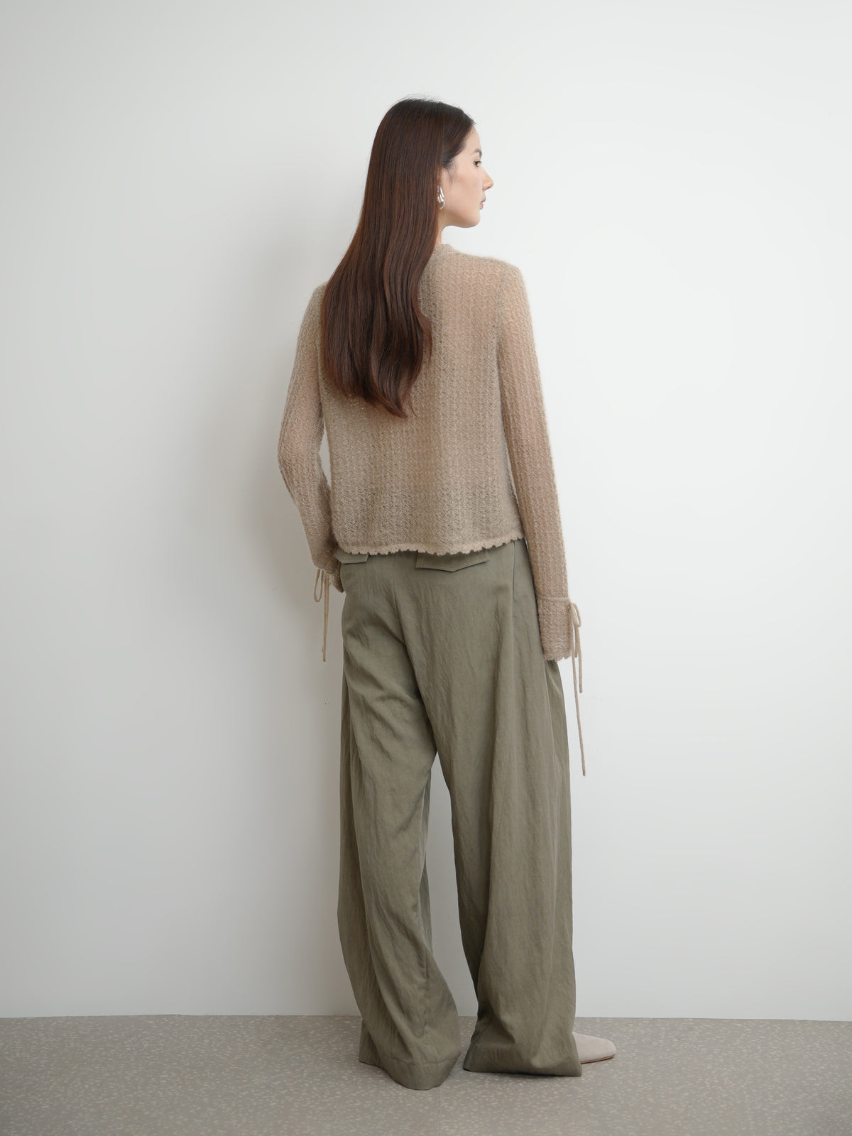 Attached Waist Double Pleat Wide Leg Trousers