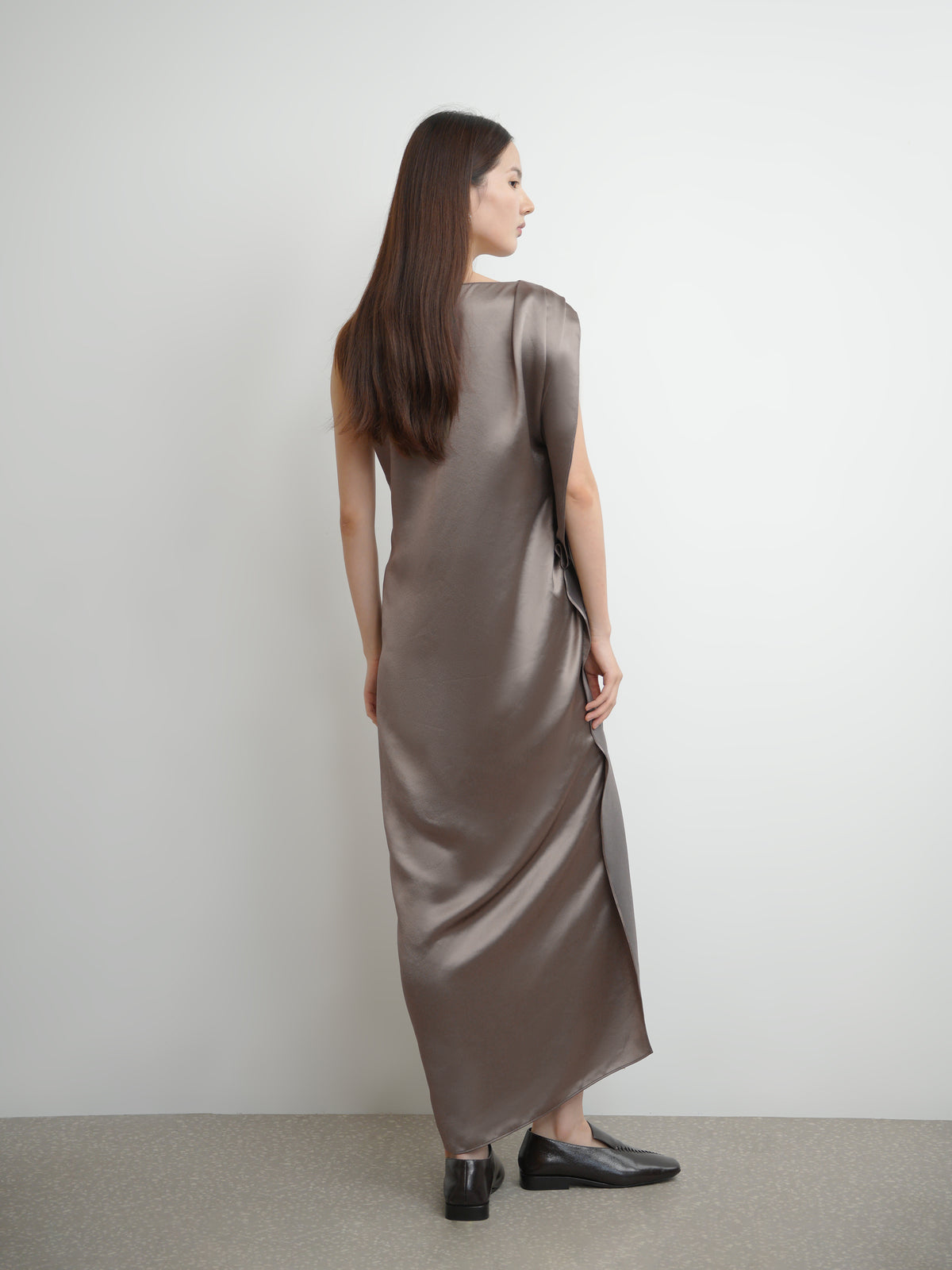 Cowl‑Neck Flowy‑Panel Dress