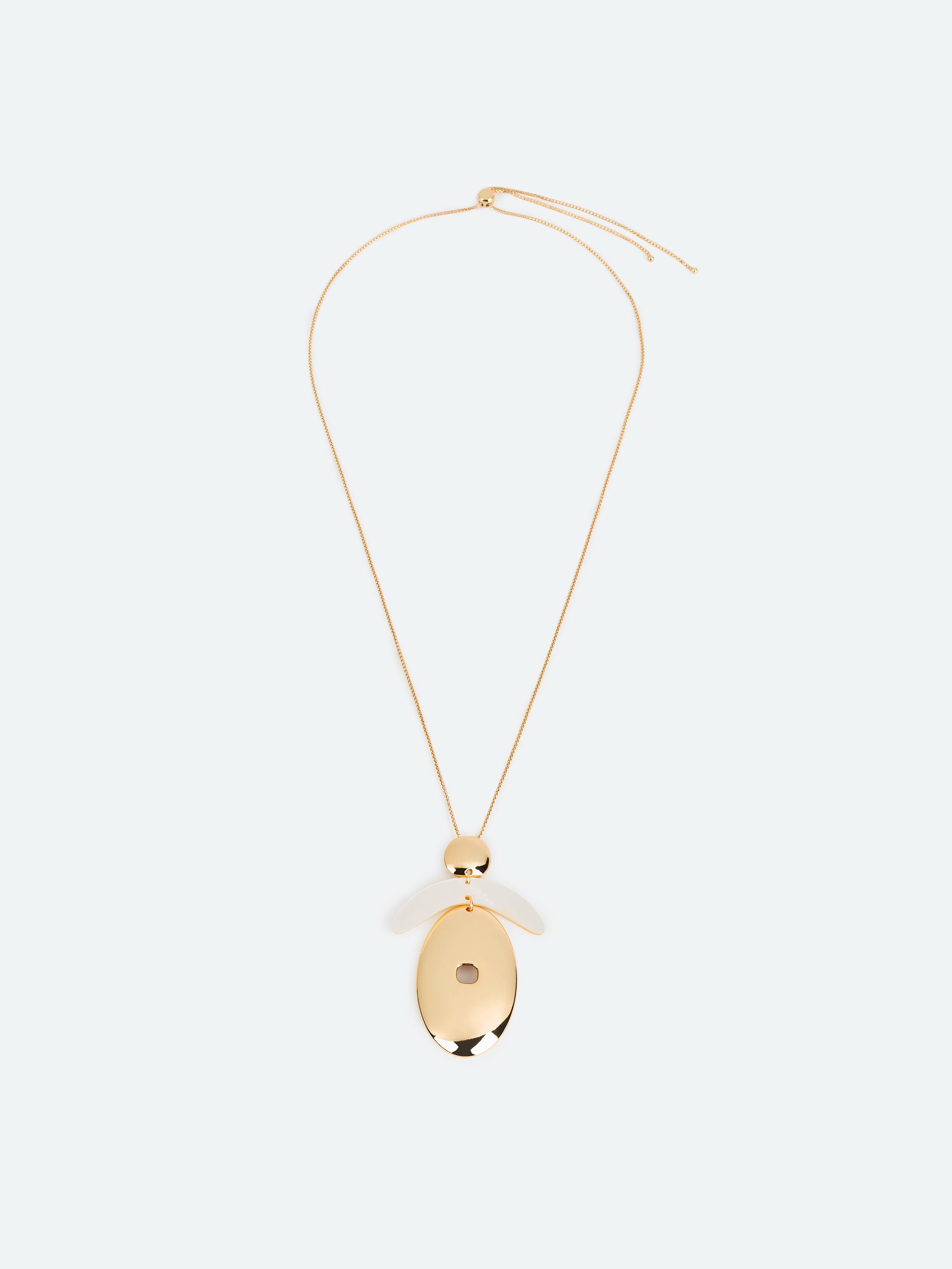 Gold Mother of Pearl Crescent Oval Pendant Necklace