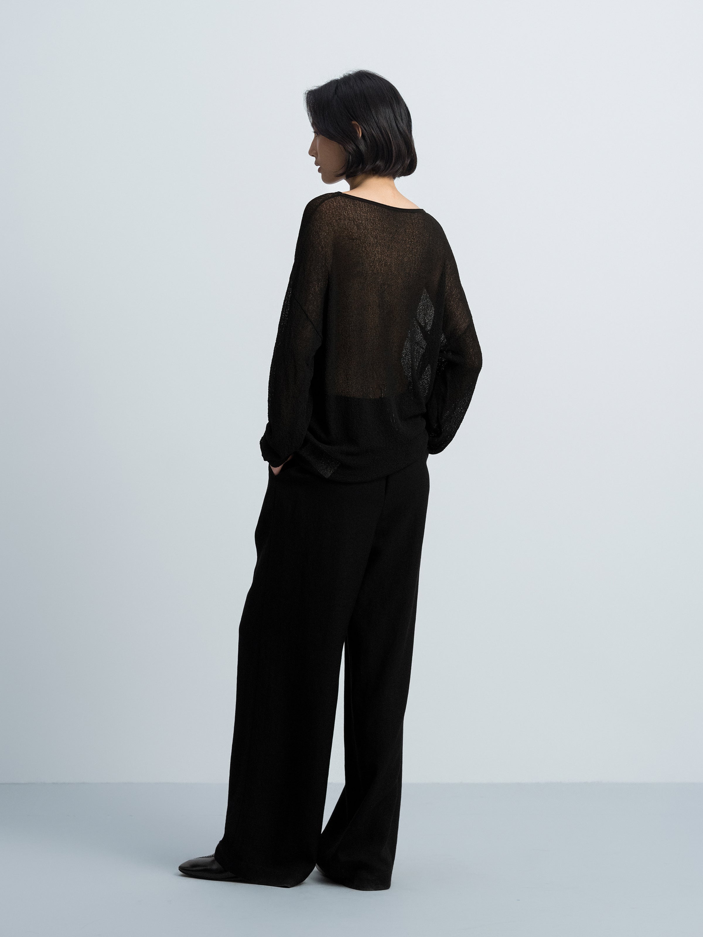 Black Italian Viscose Boat Neck Floral Knit Pullover