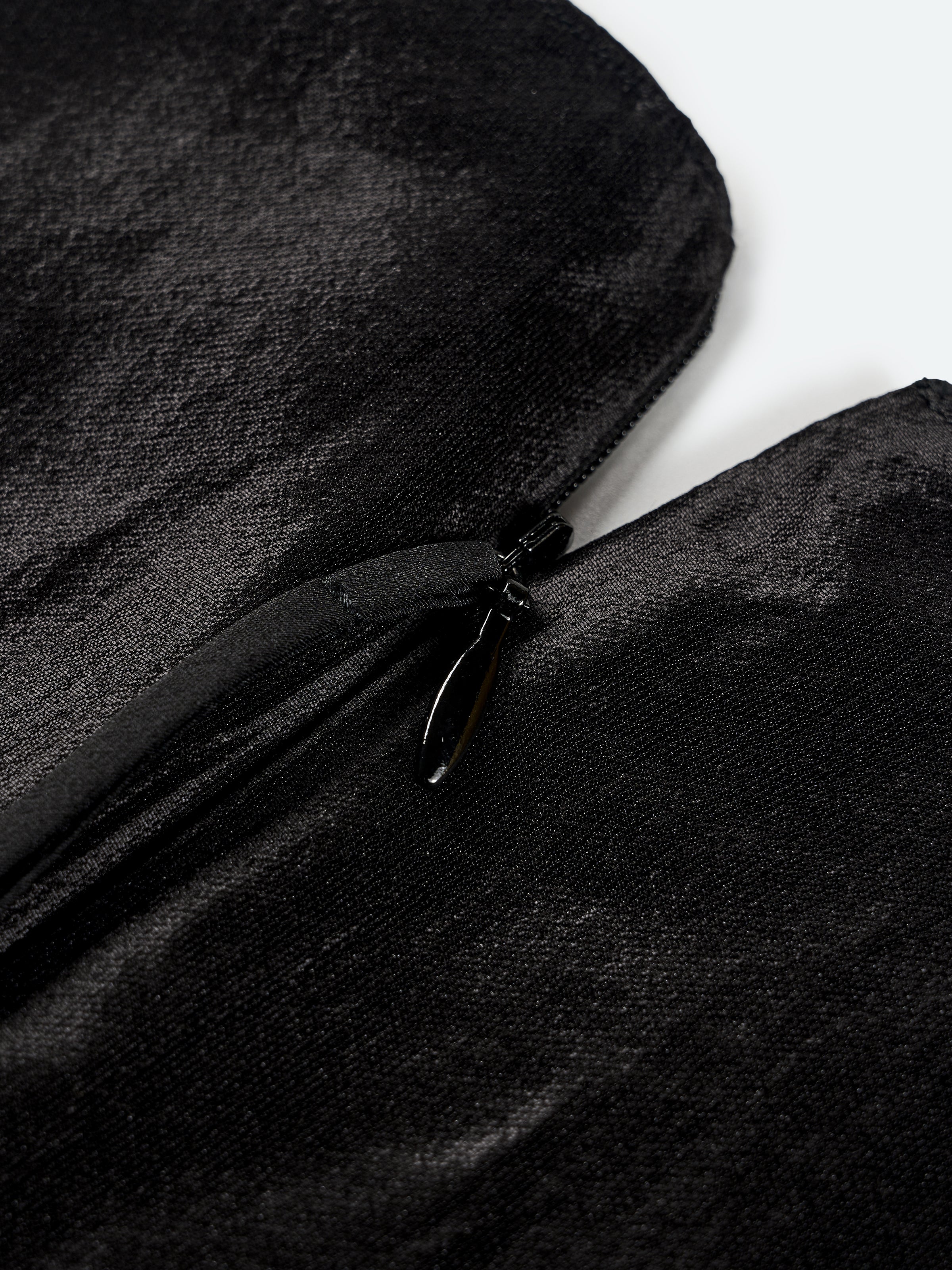 Black Shiny Silk Fitted Waist Wide Streamer Jumpsuit