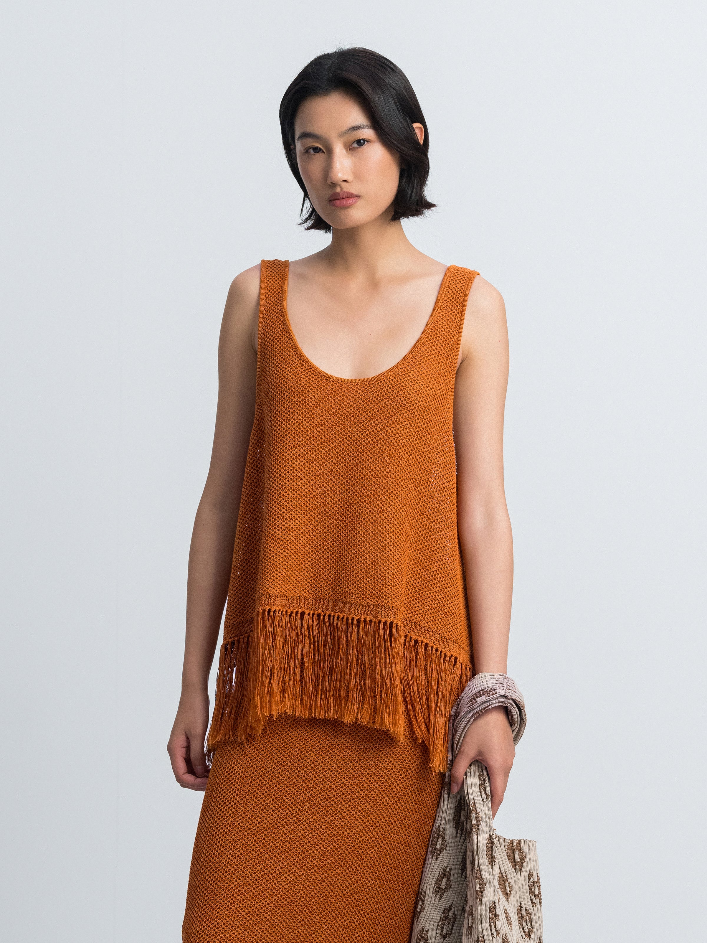 Orange Red Knitted Vest