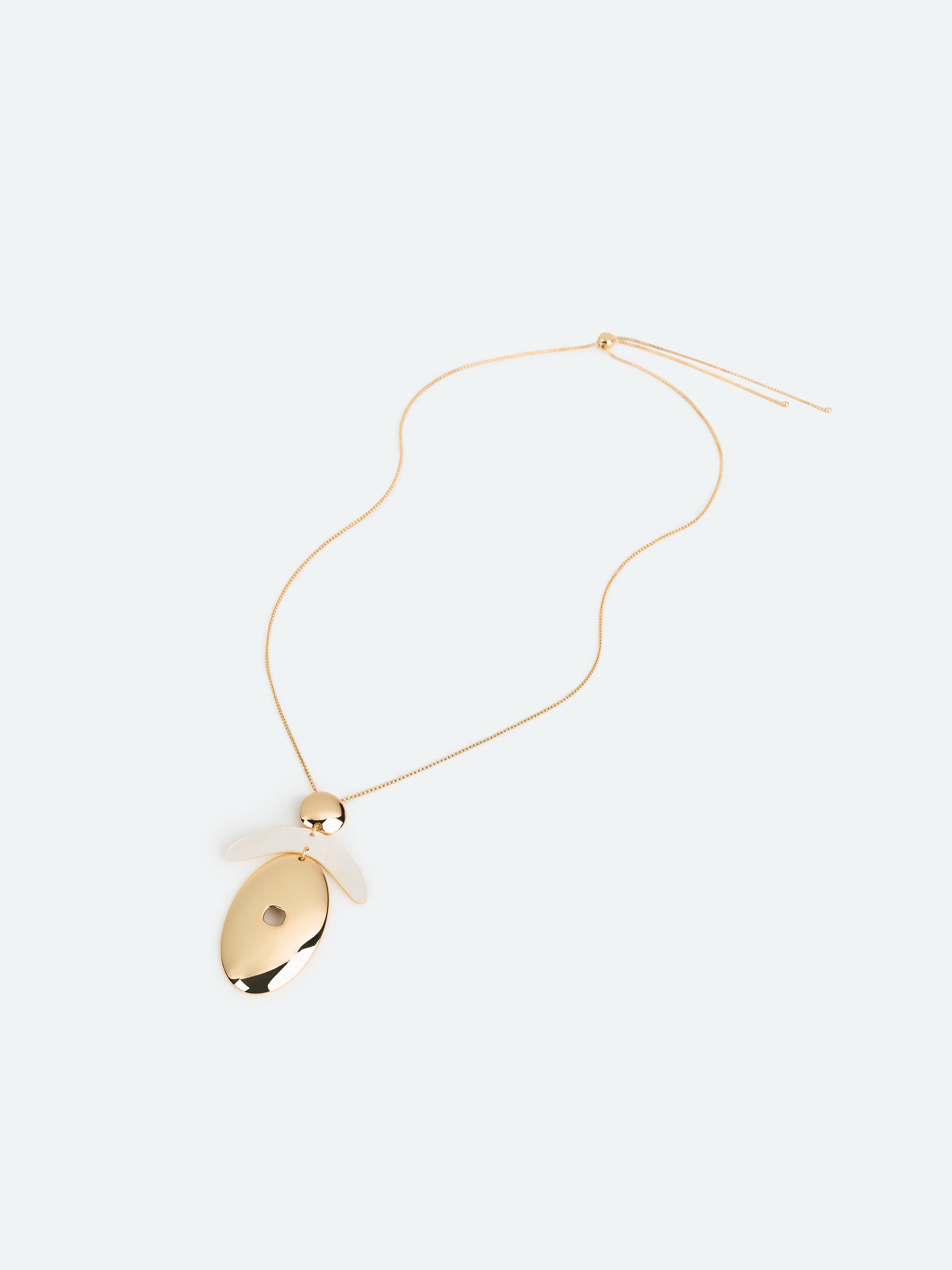 Gold Mother of Pearl Crescent Oval Pendant Necklace