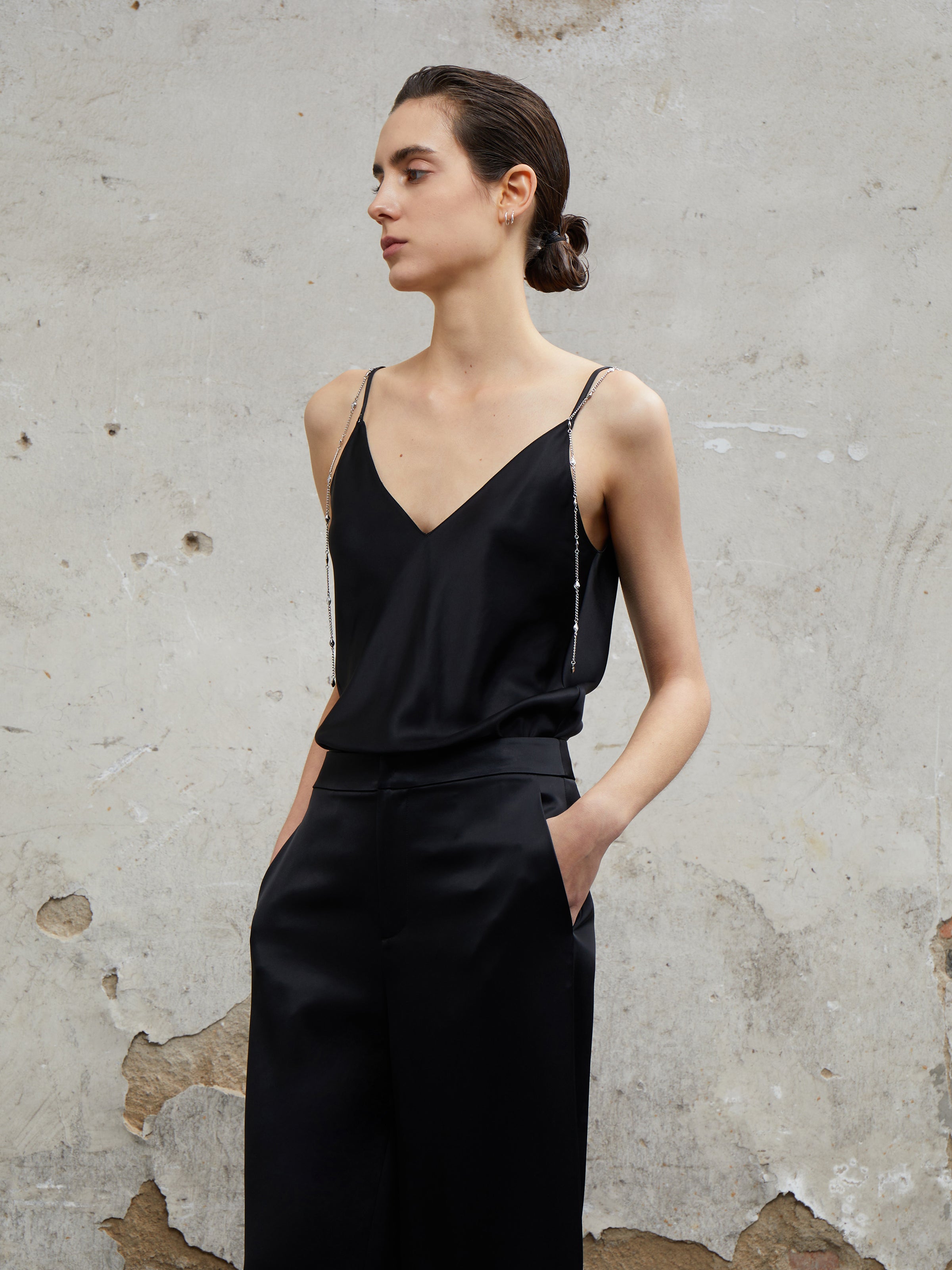 Black Triacetate Breathable Minimalist Sleeveless Tank Top