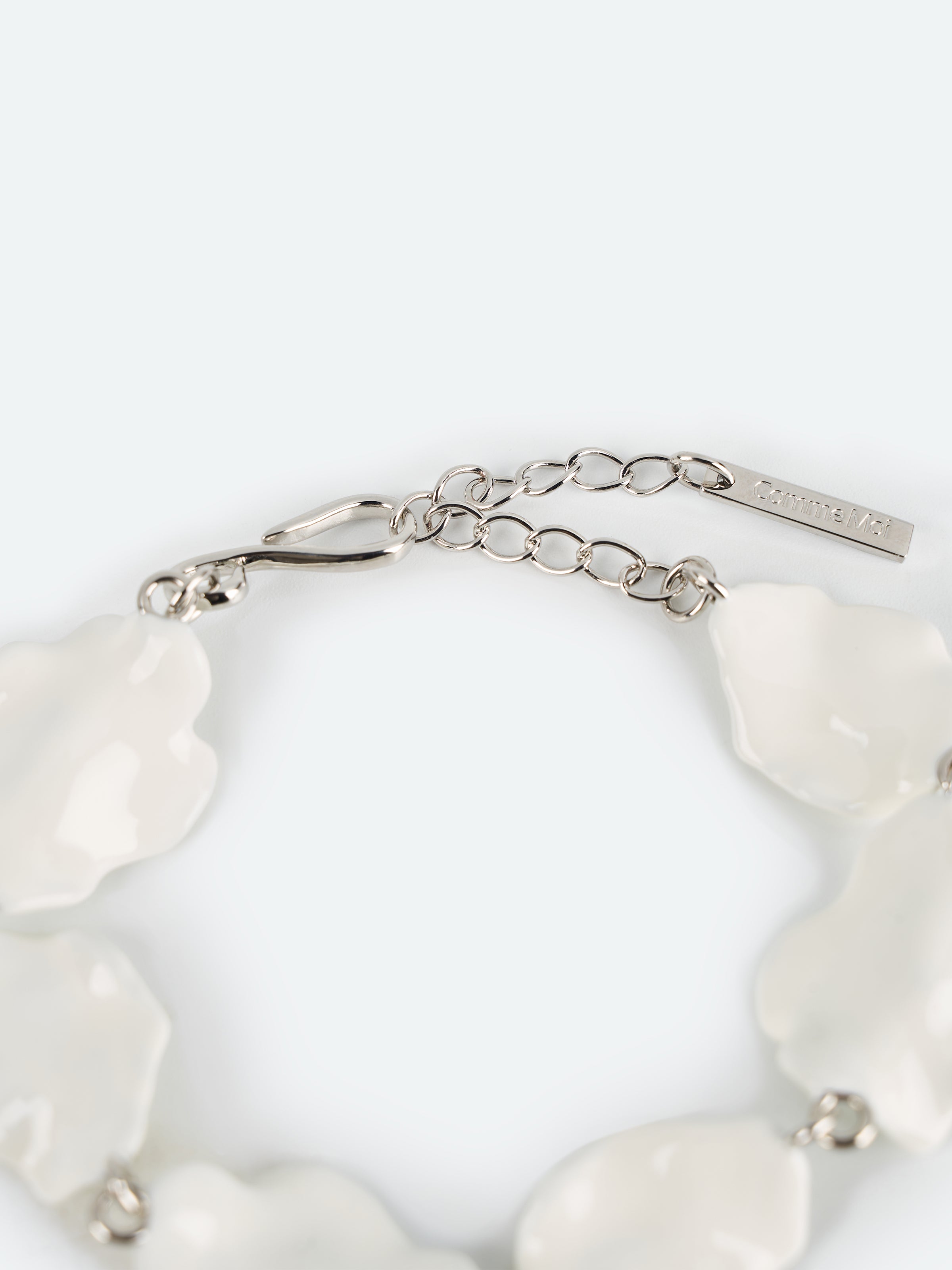 Off White Enamel Multi Petal Silver Link Bracelet