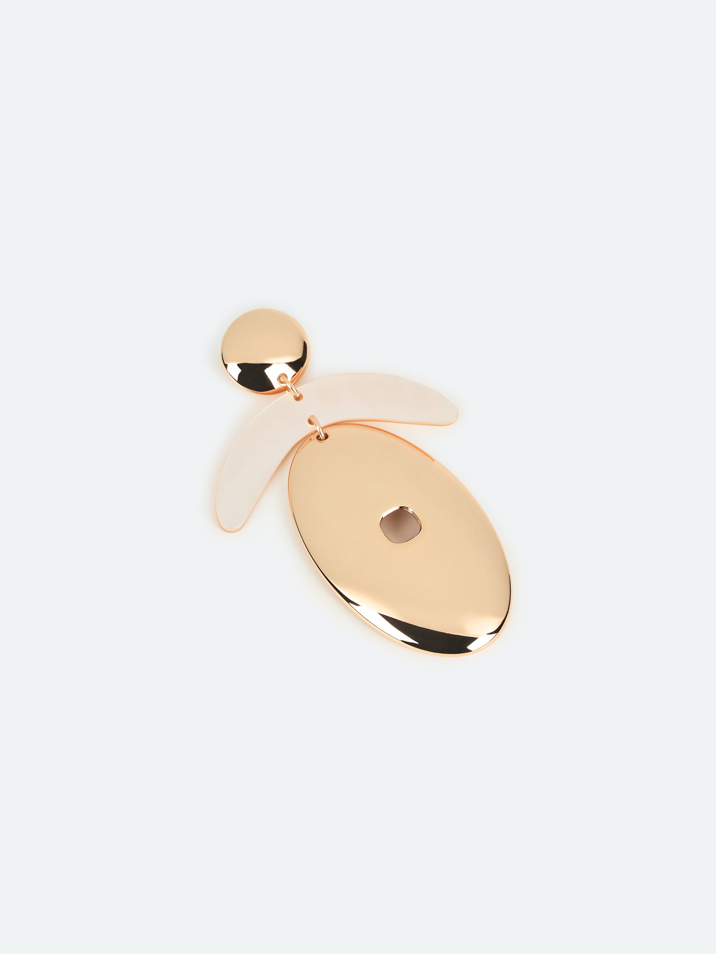 Gold Mother of Pearl Crescent Oval Pendant Earrings