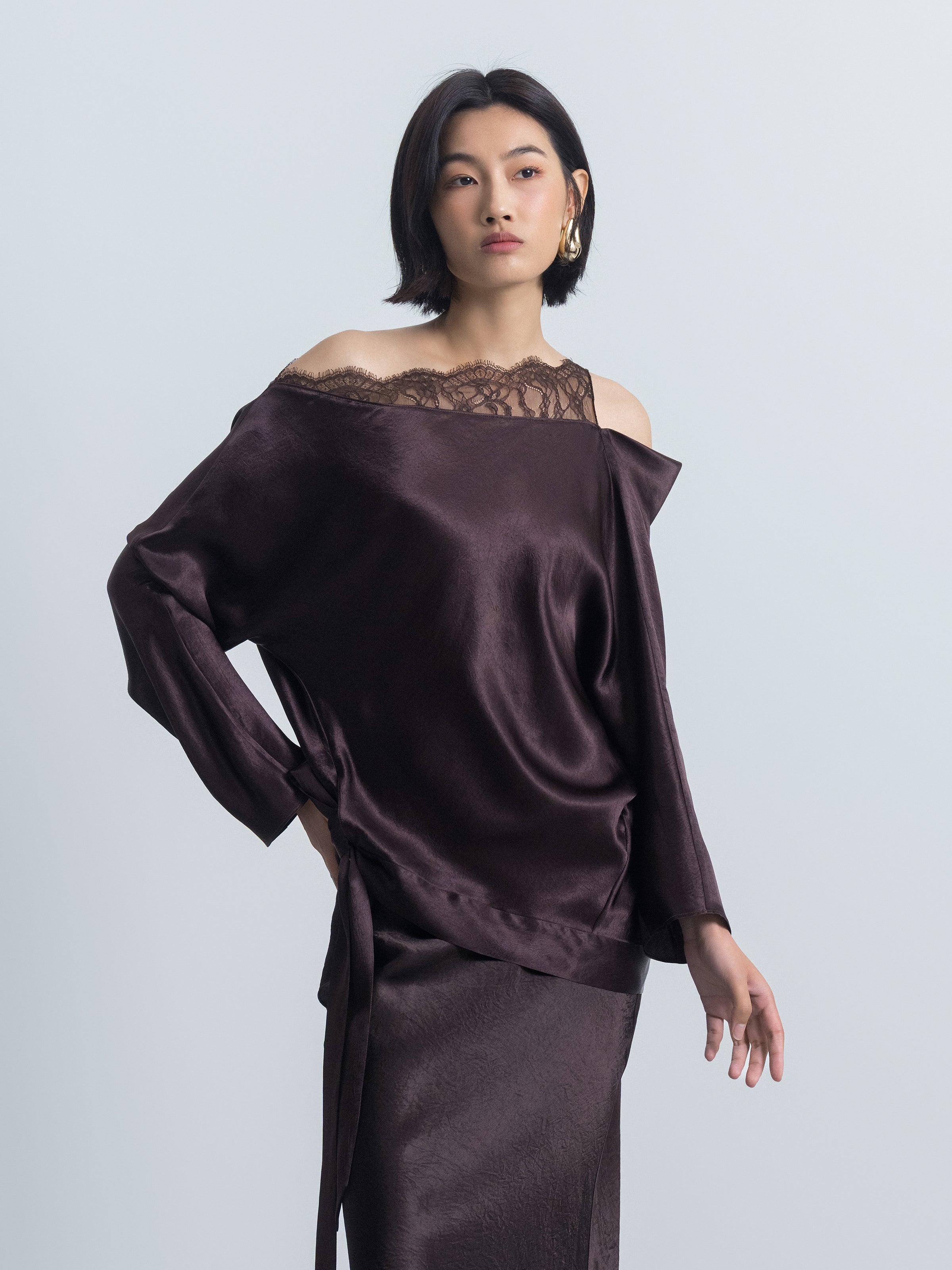 One-Shoulder Tie Lace Top