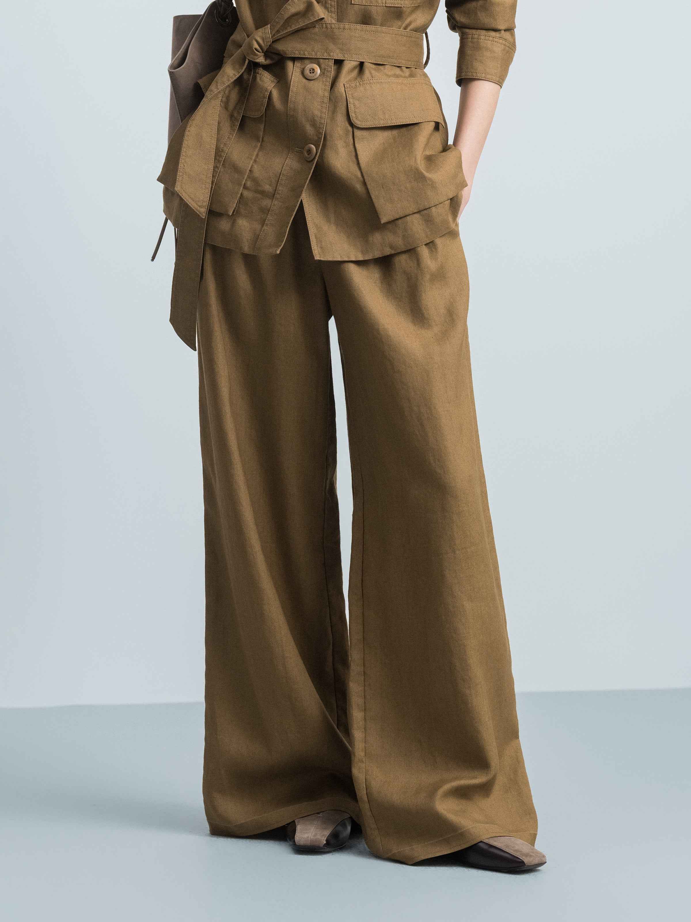 Linen Double‑pleat Wide‑leg Trousers