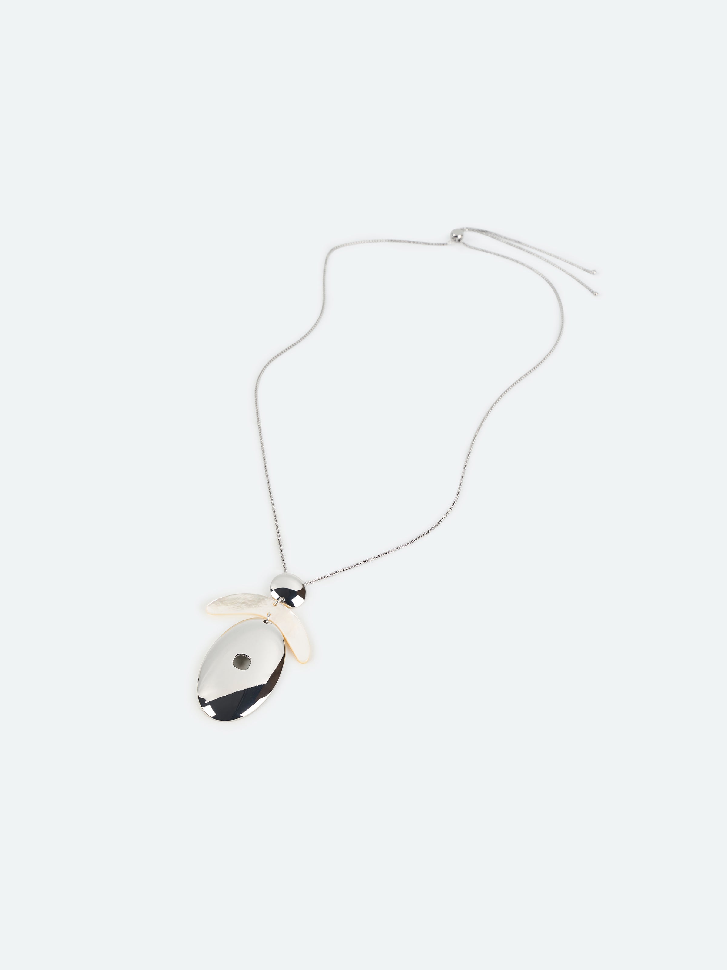 Silver Mother of Pearl Crescent Oval Pendant Necklace