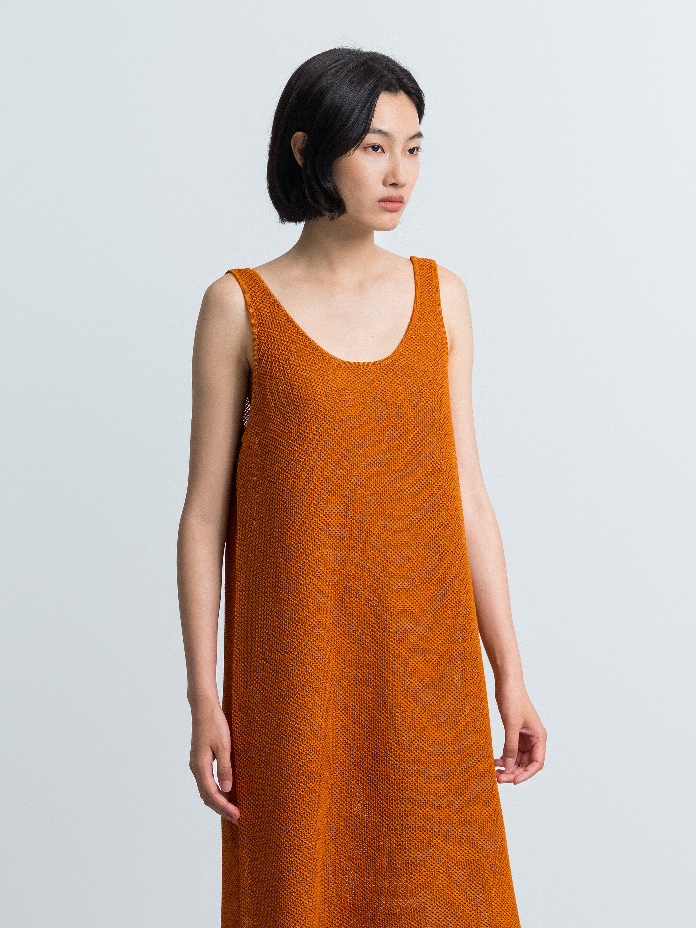 Orange Sleeveless Knit Dress