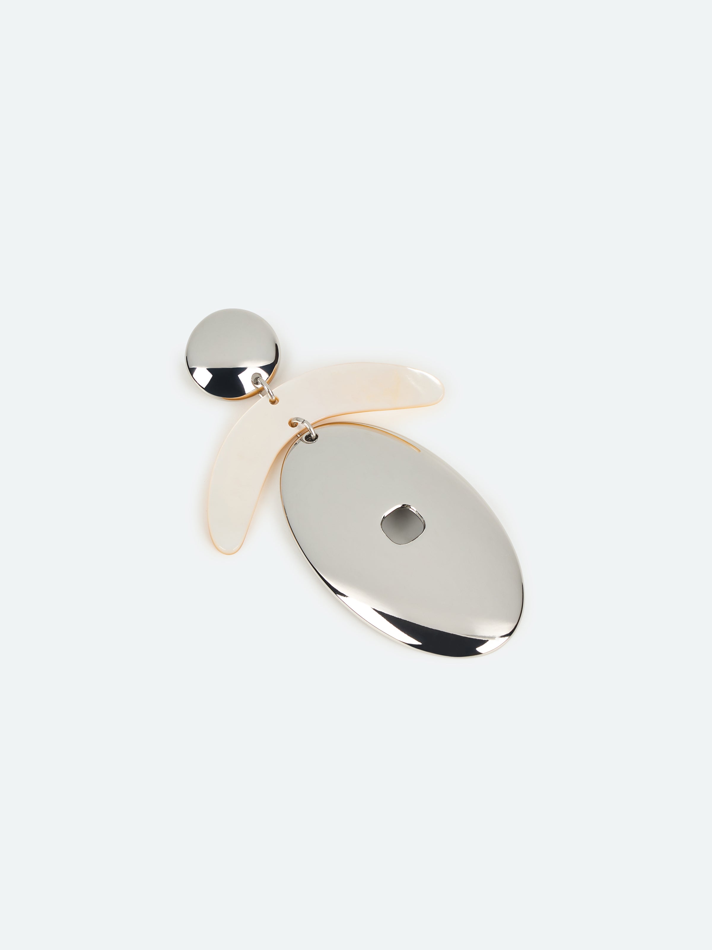 Silver Mother of Pearl Crescent Oval Pendant Earrings
