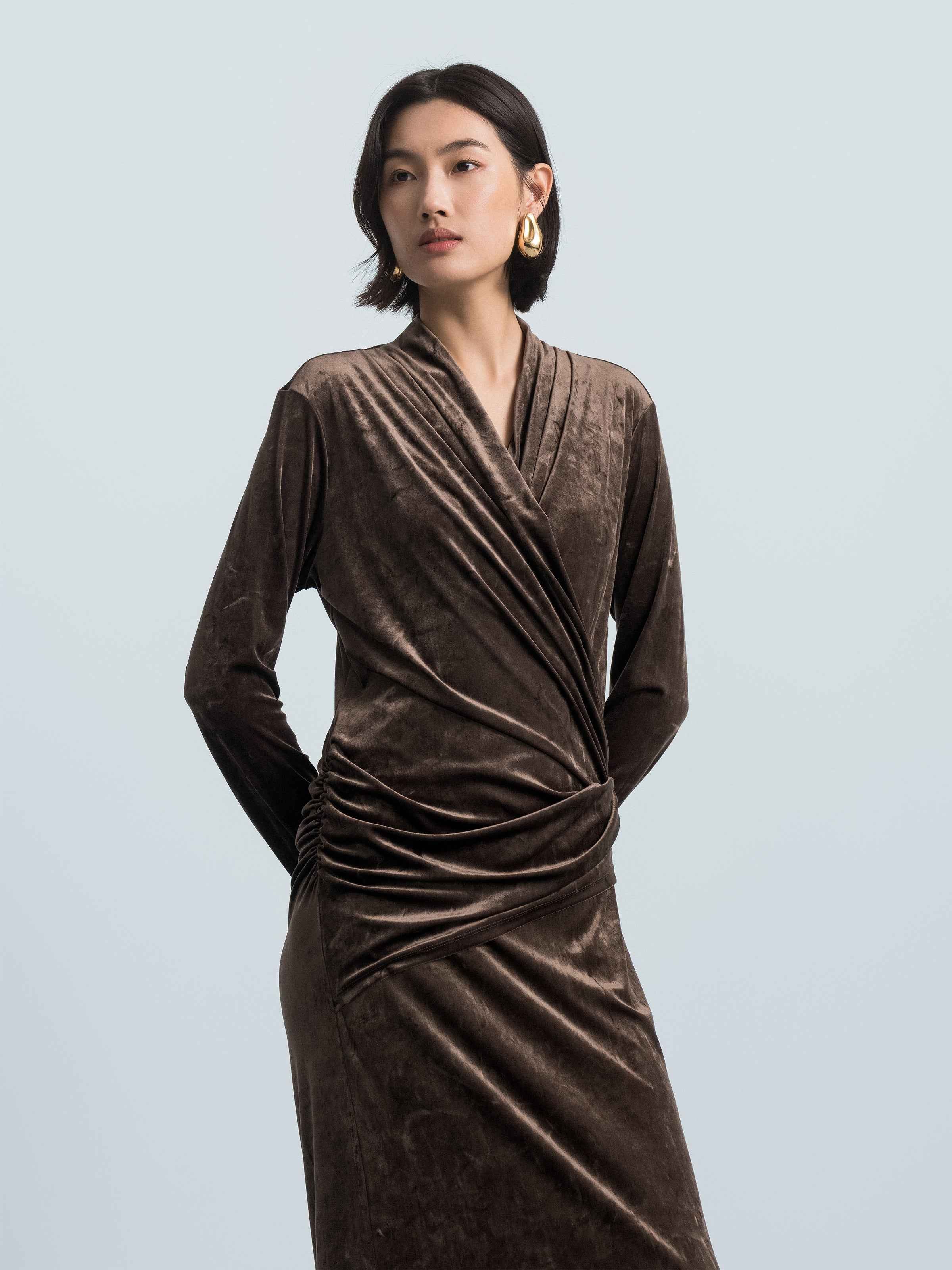 Pleated Wrap‑over Dress