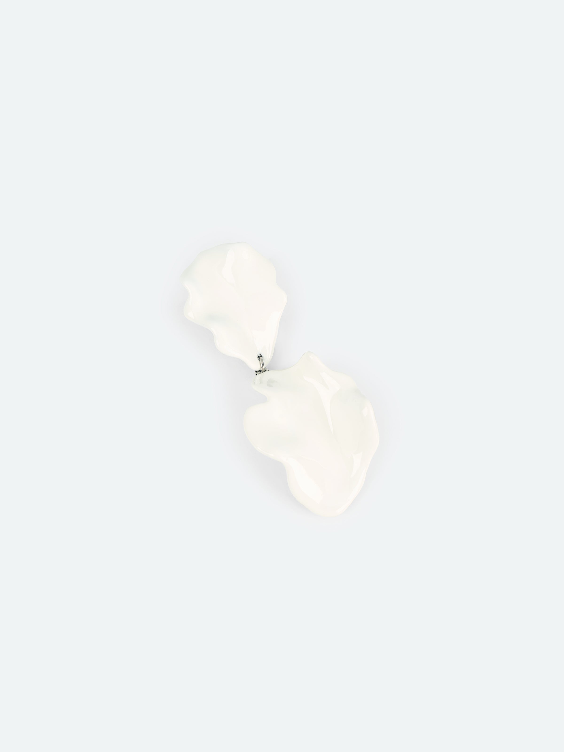 Off White Enamel Double Layer Overlapping Petal Stud Earrings
