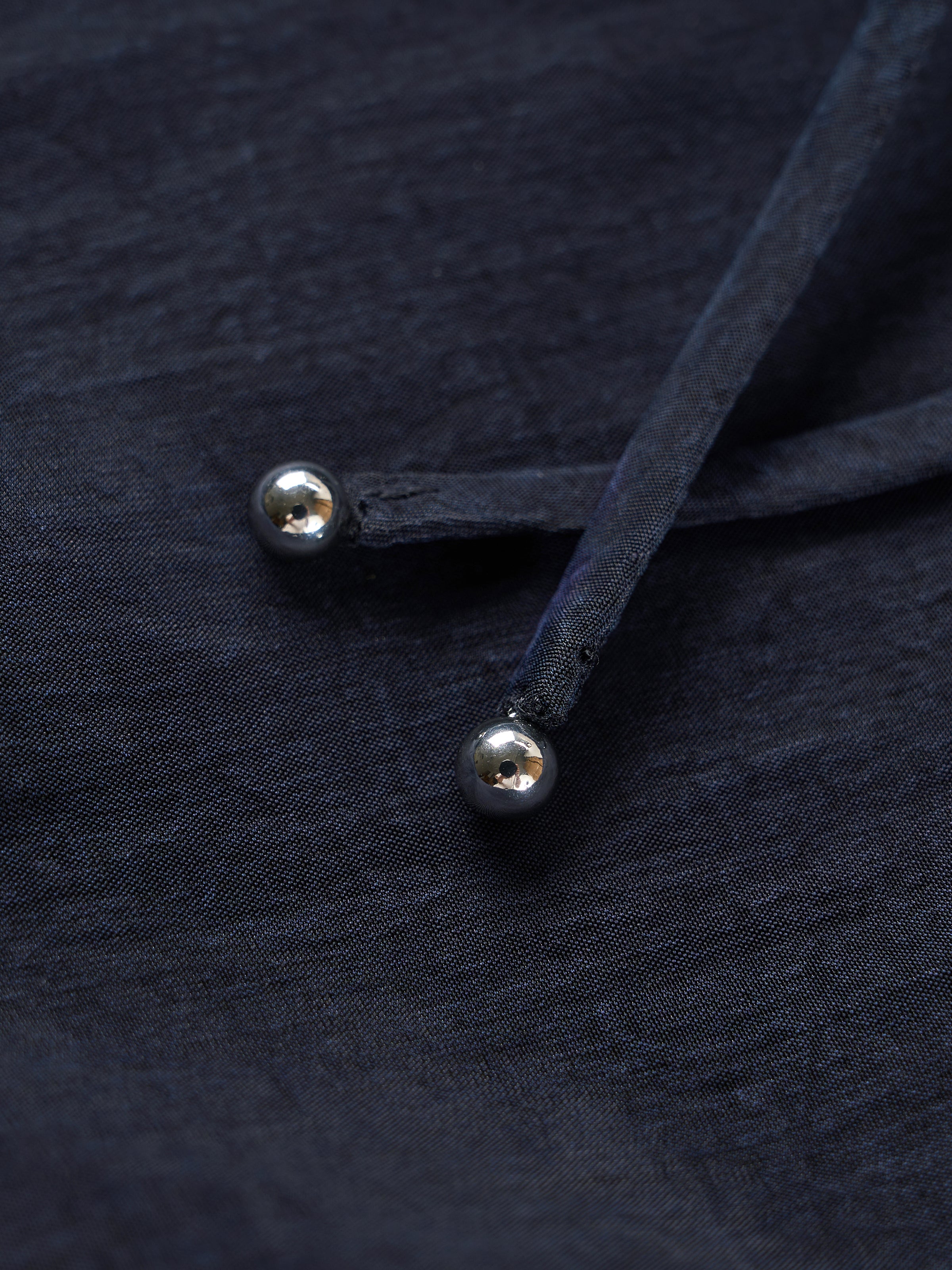 Navy Blue Tencel Snow-Washed Drawstring Cocoon Sleeveless Top