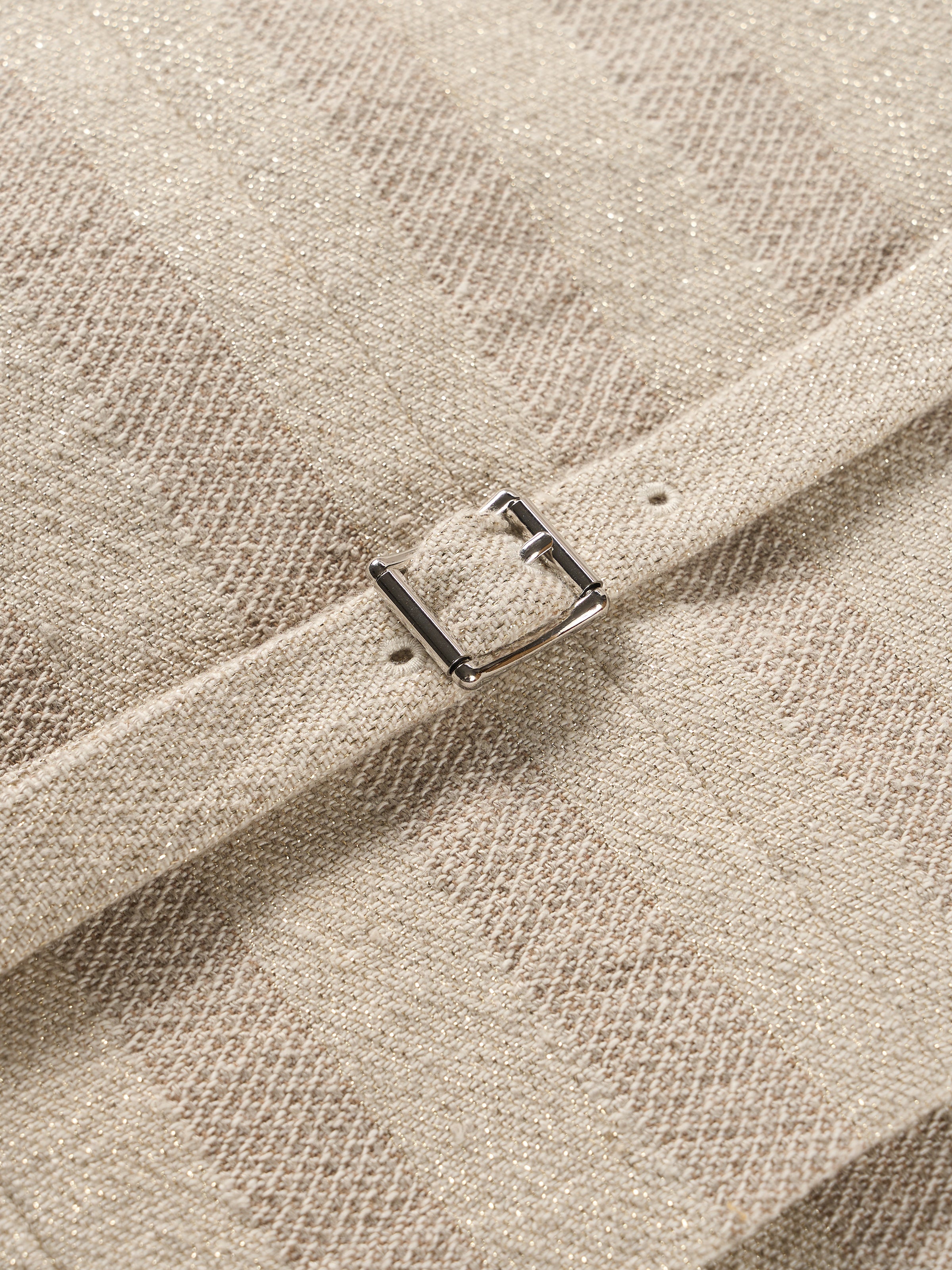 Beige Linen Cotton Striped V-Neck Triangular Hem Vest