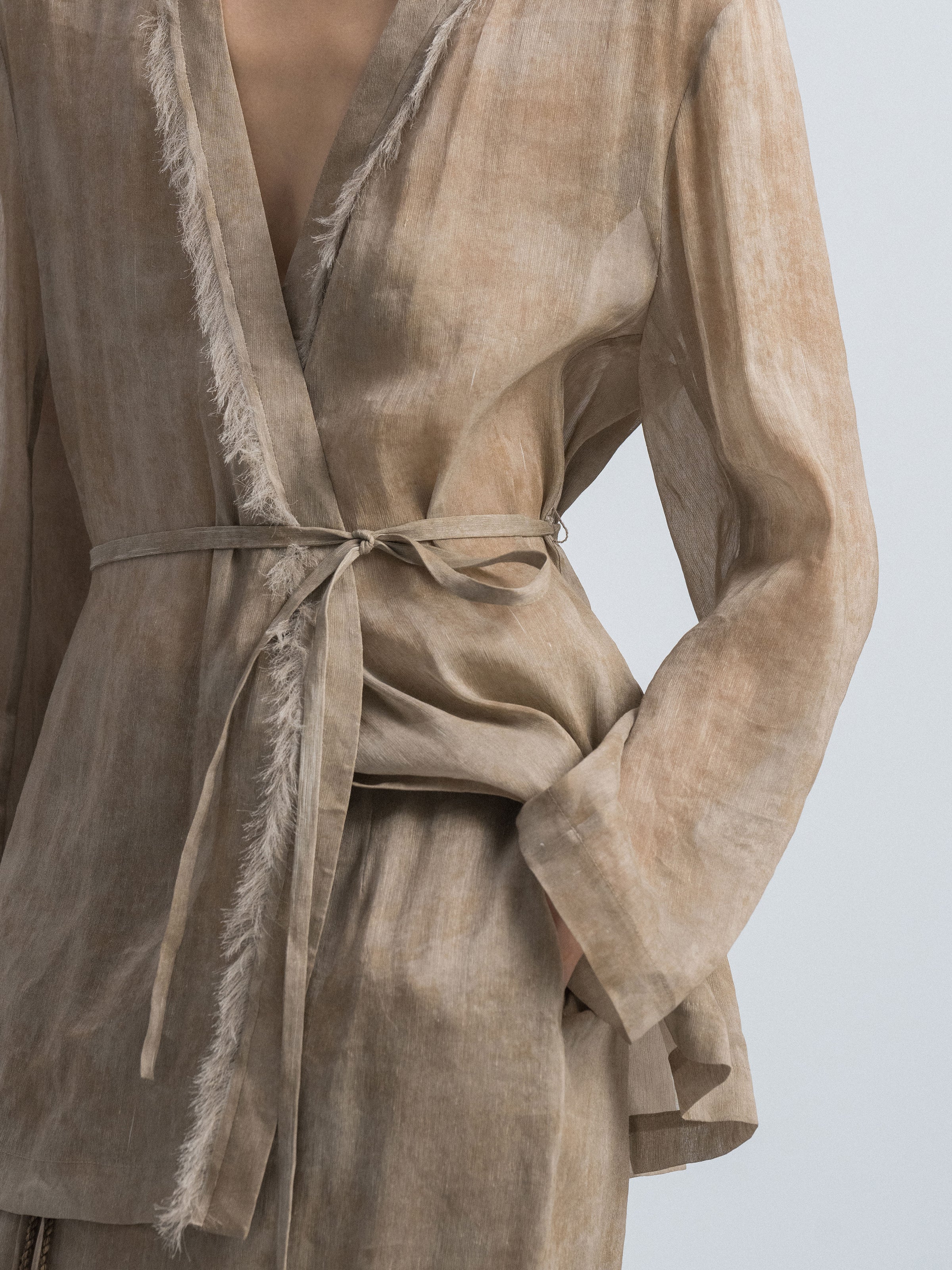 Light Khaki Tie Waist Blazer