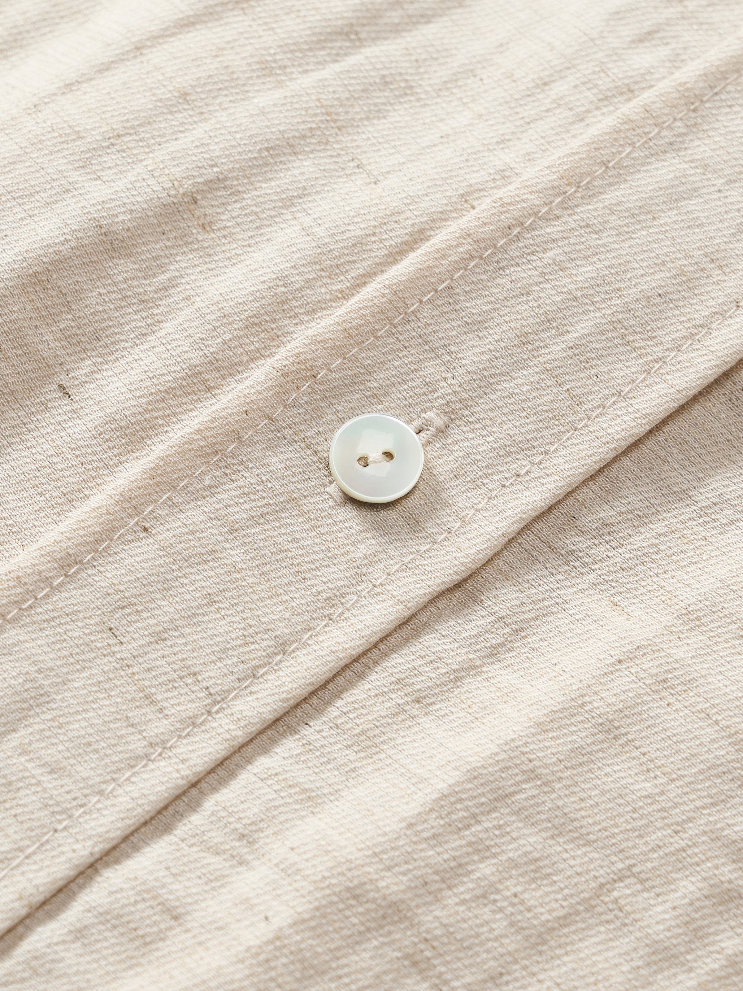 Cream White Linen Utility Pocket Straight Short-Sleeve Shirt