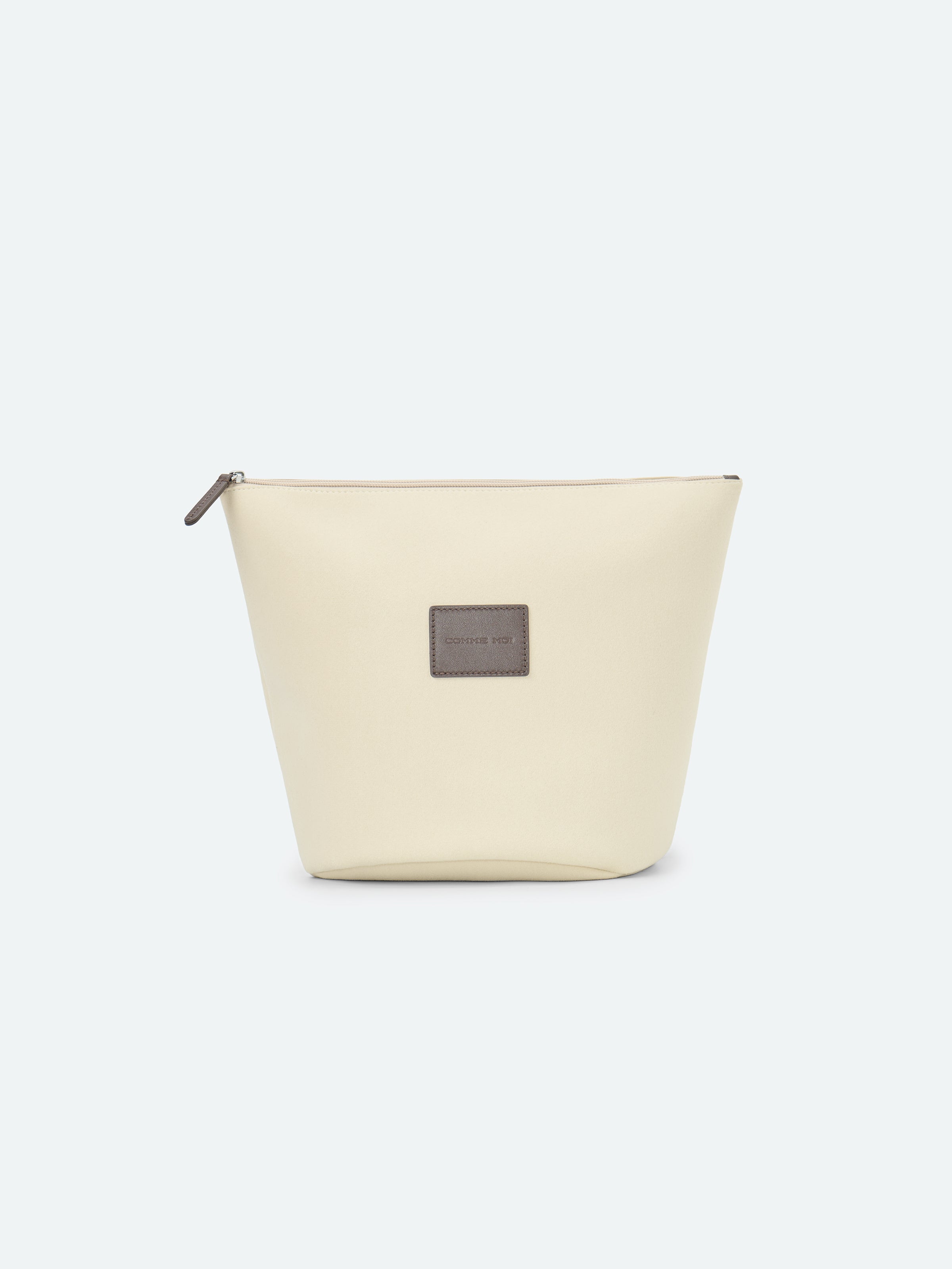 Beige Woven Canvas Leather Splice Cylindrical Bucket Bag
