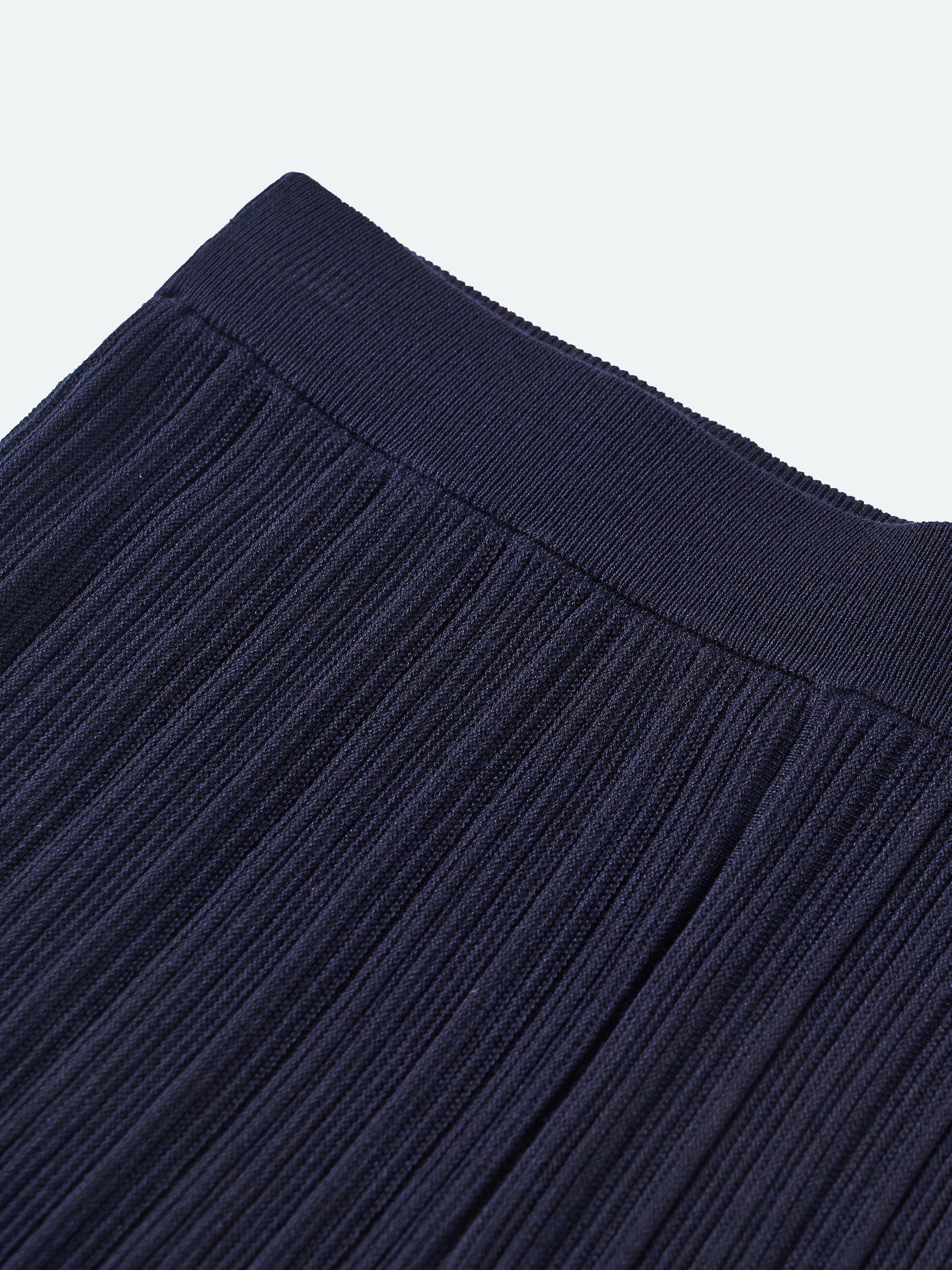 Navy Blue Tencel Acetate Straight Leg Minimalist Knit Trousers