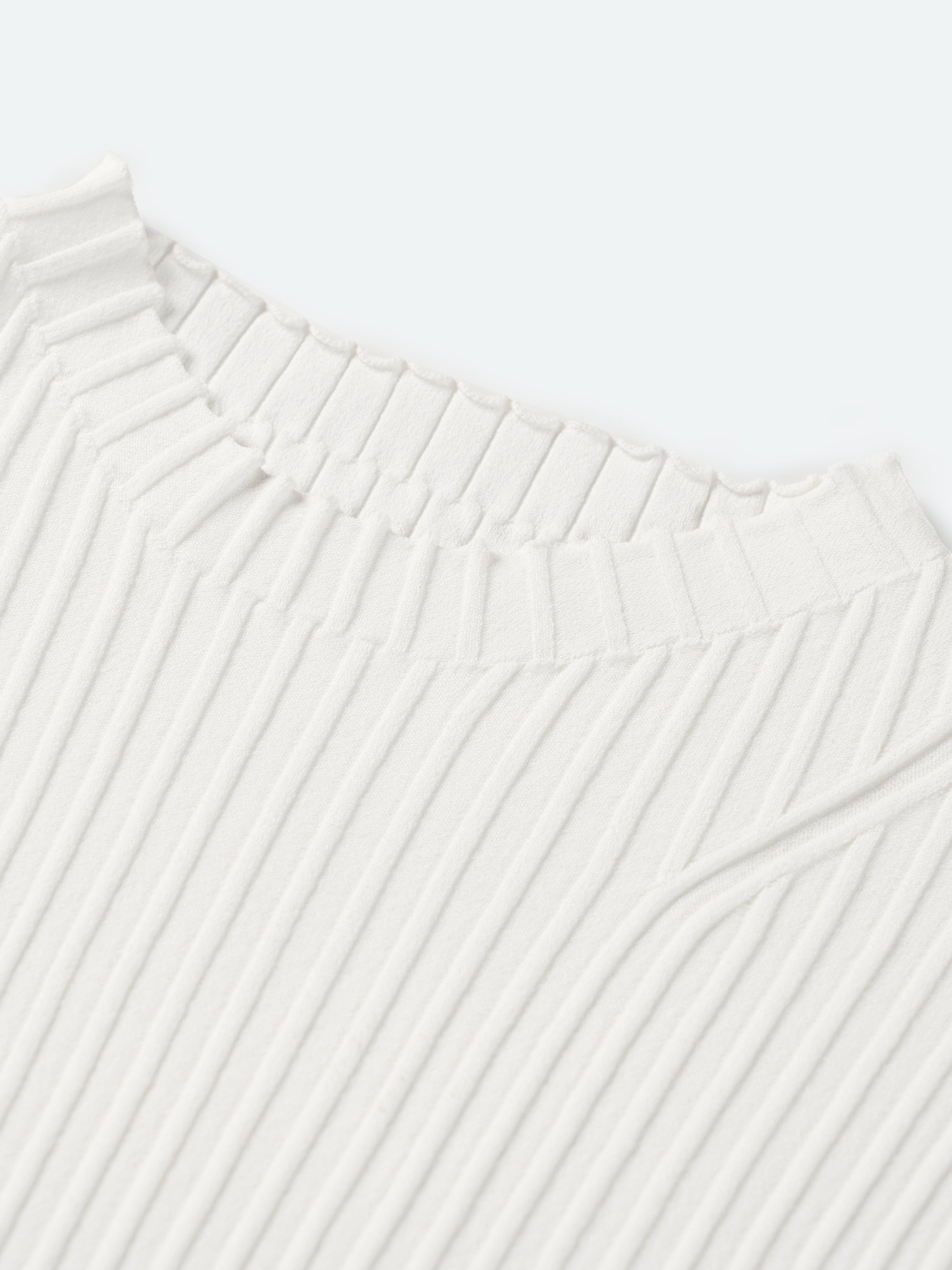 Cream White Silk Knit Patchwork Ruffle Sleeve Top