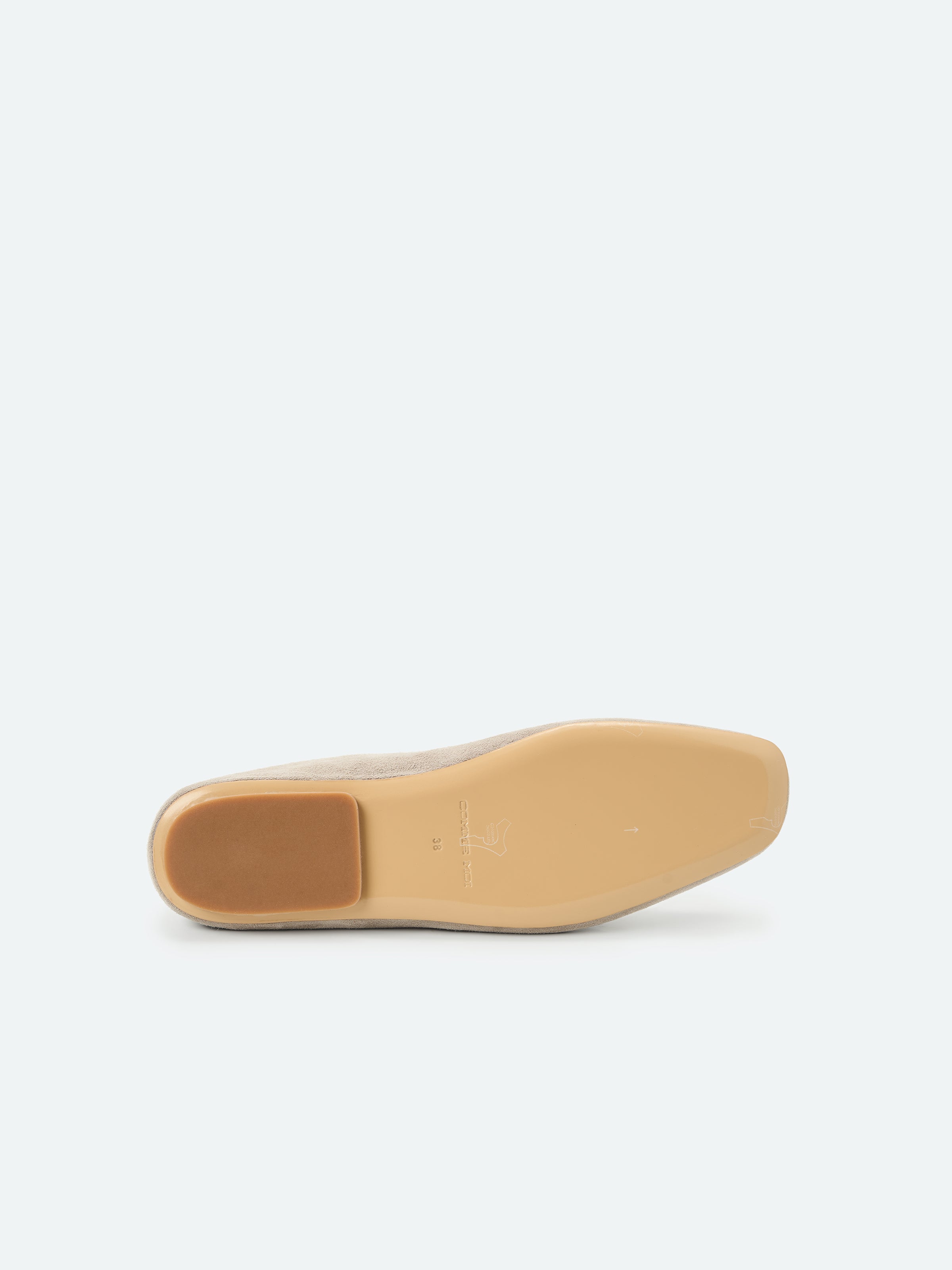 Beige Suede Goatskin U-Cut Square Toe Loafer Flats