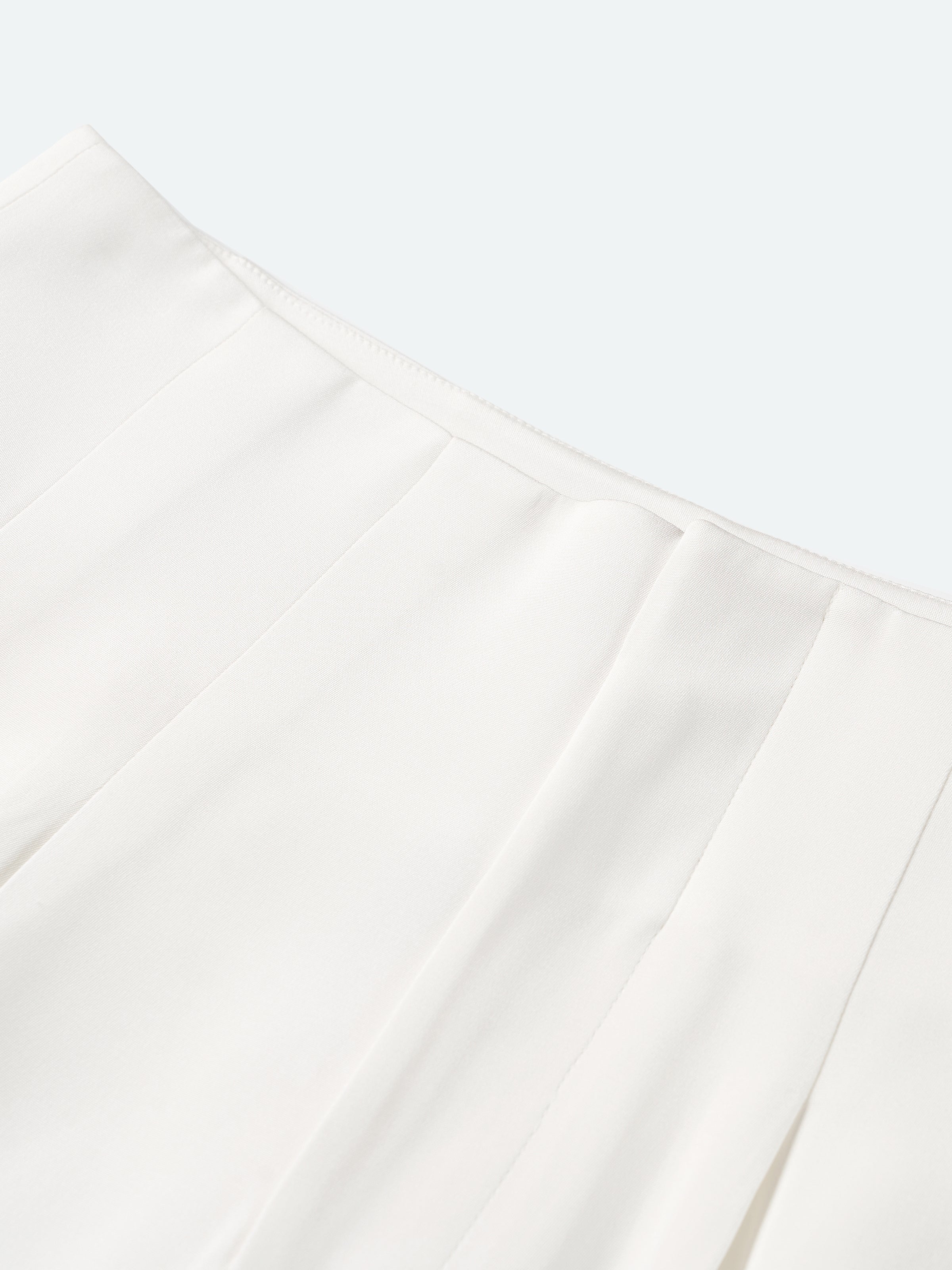 Cream White Mulberry Silk Double Pleat Wide-Leg Trousers