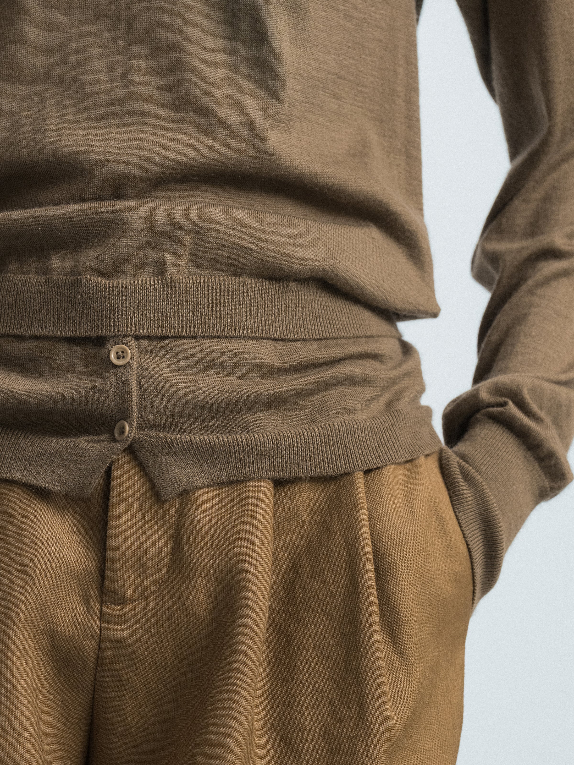 Semi‑placket High‑neck Knit Base Layer