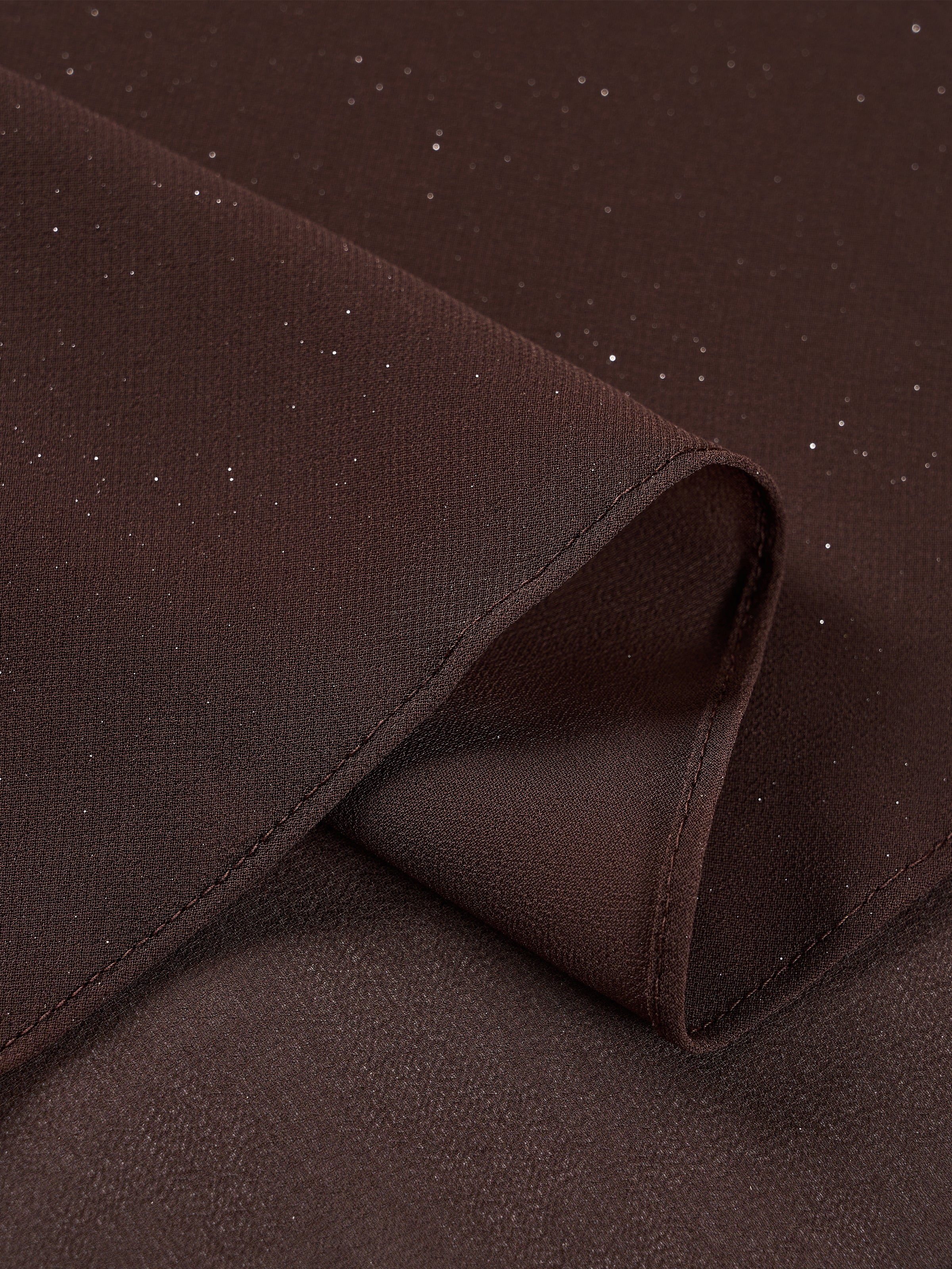 Coffee Brown Knit Silver Foil Chiffon One-Shoulder Long-Sleeve Dress
