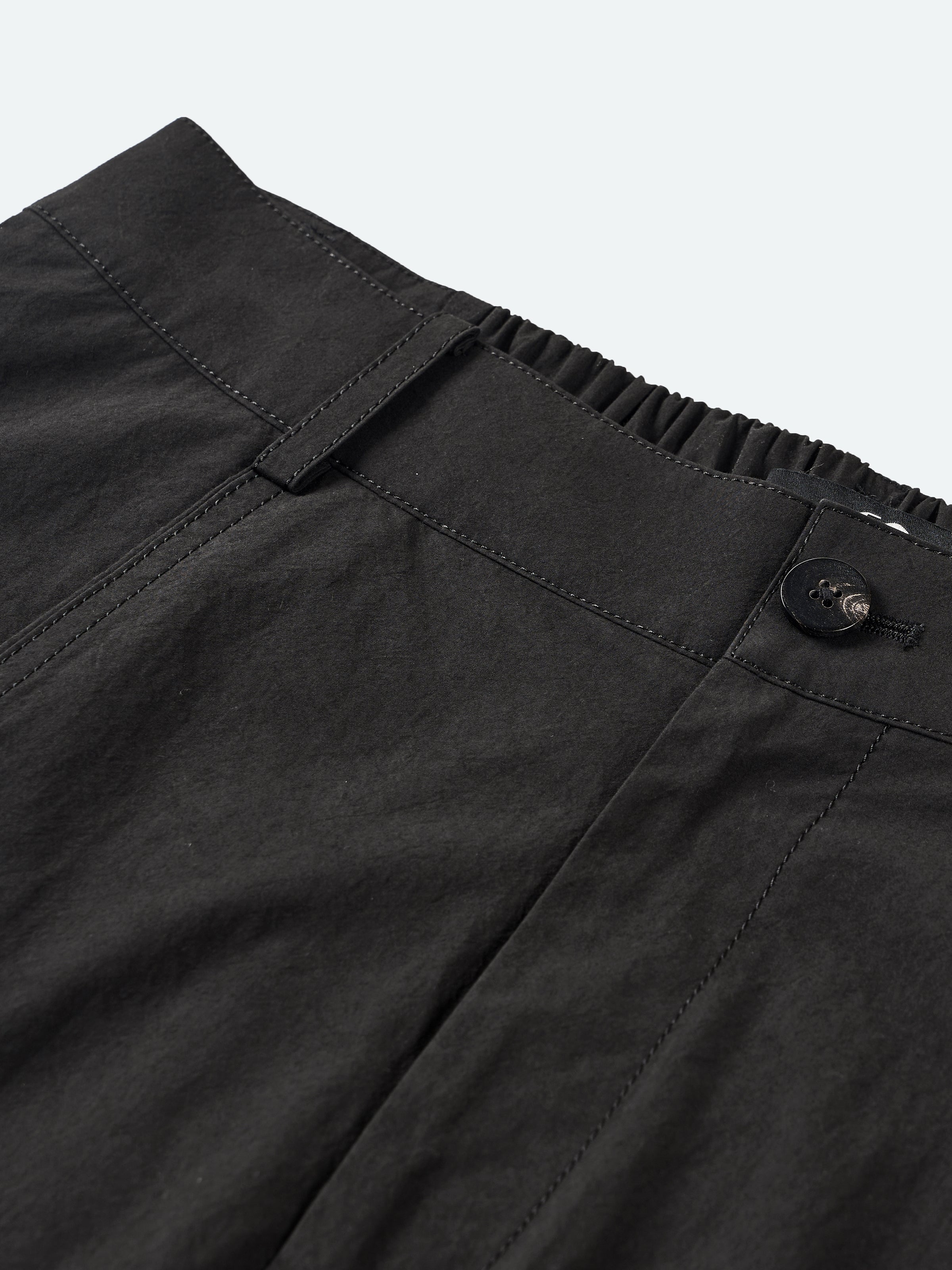 Black Washed Pima Cotton Tapered Pocket Flap Trousers