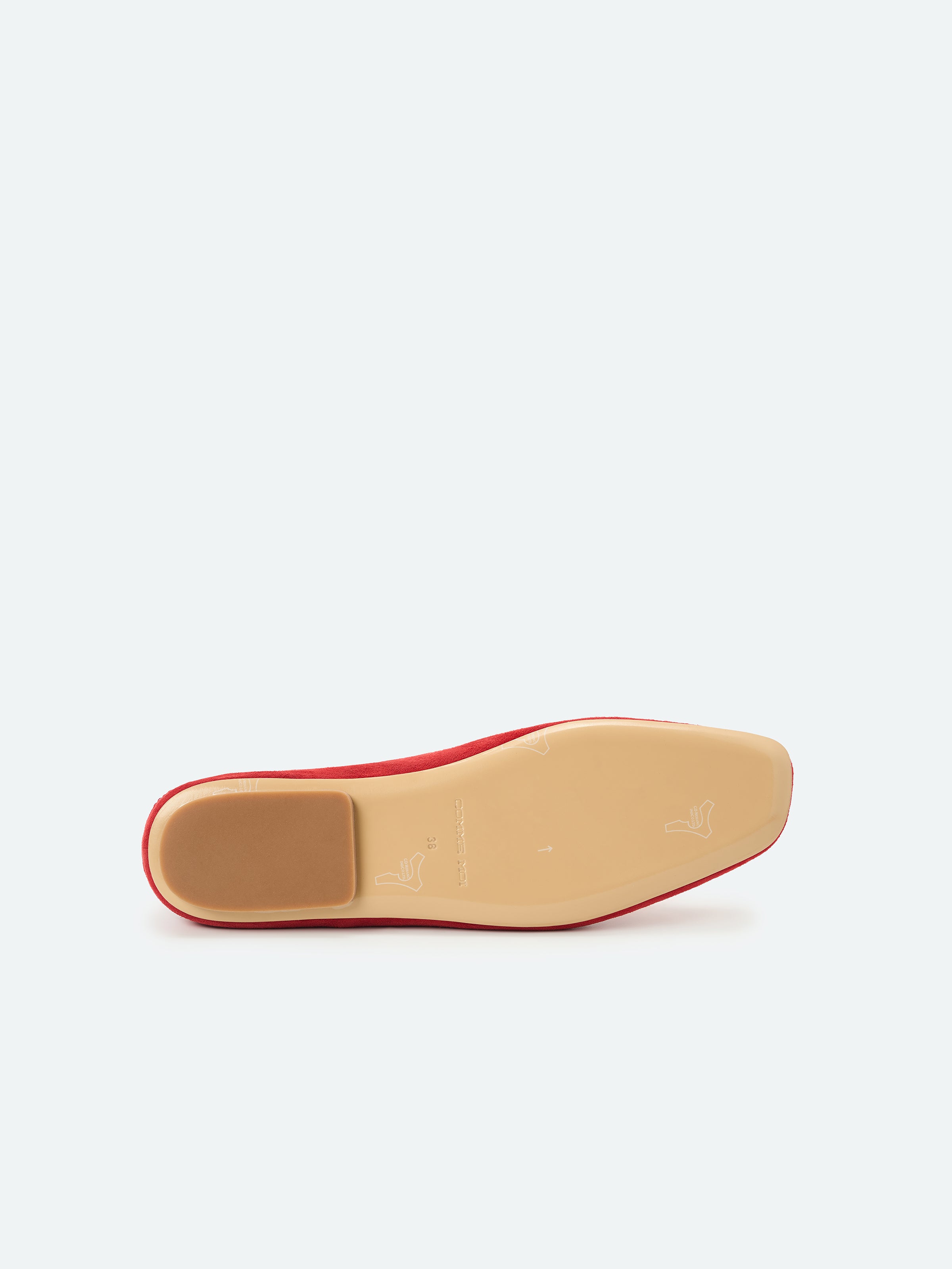 Bright Red Suede Goatskin U-Cut Square Toe Loafer Flats