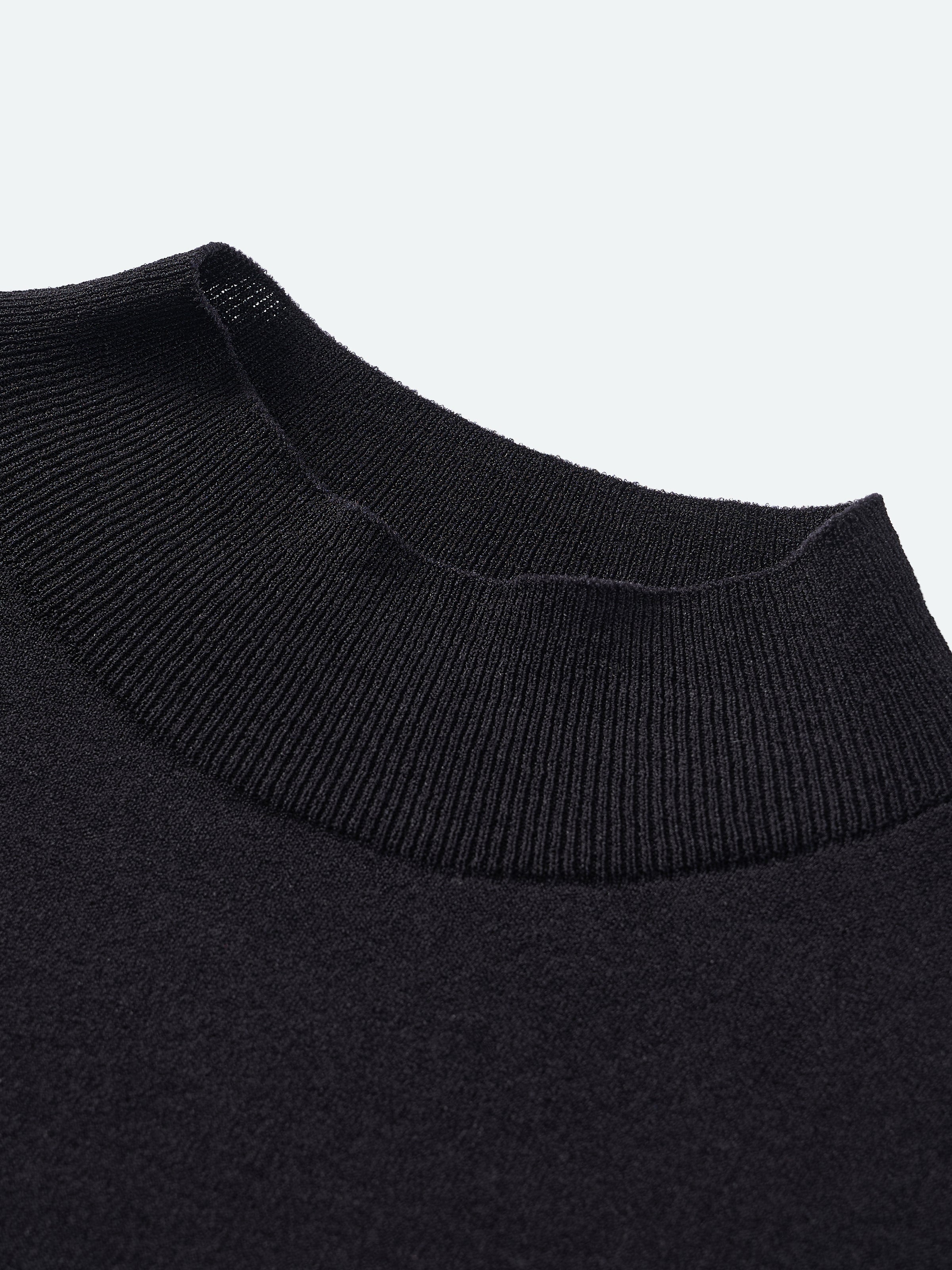 Black Viscose Nylon Seamless Ribbed Hem Slim Knit Pullover