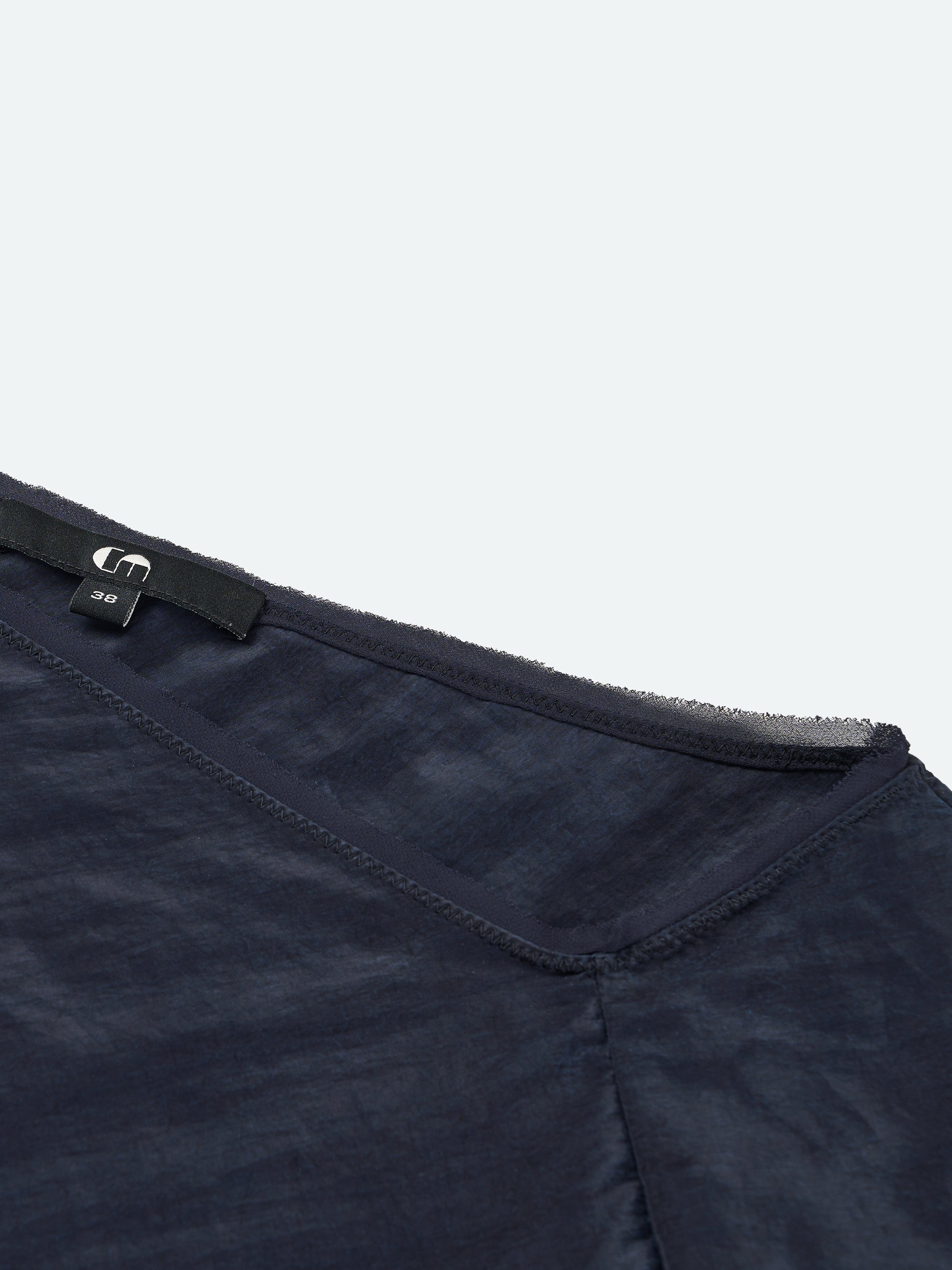 Navy Blue Tencel Snow-Washed Asymmetric Sleeve Cocoon Top