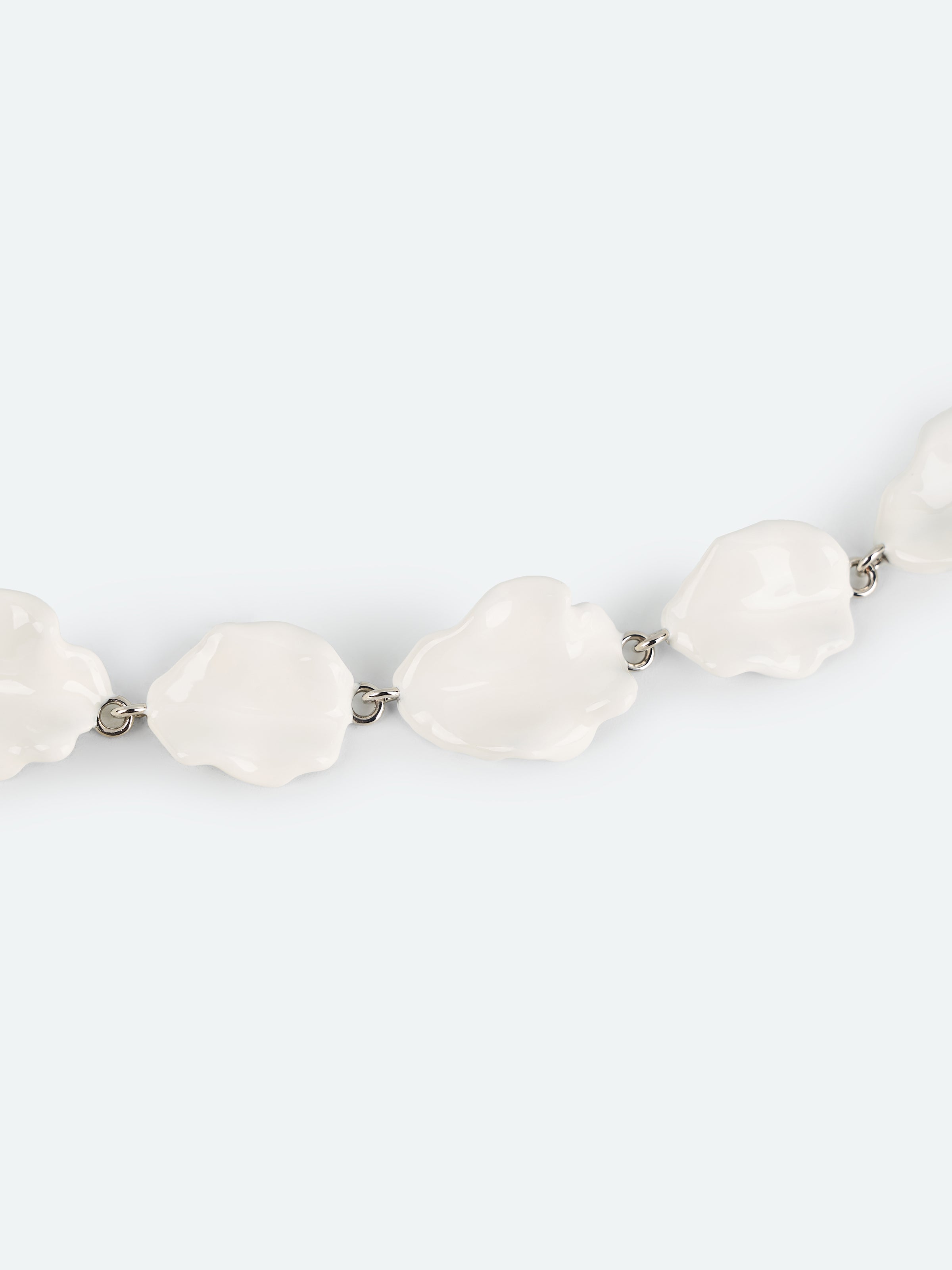 Off White Enamel Multi Petal Silver Link Bracelet
