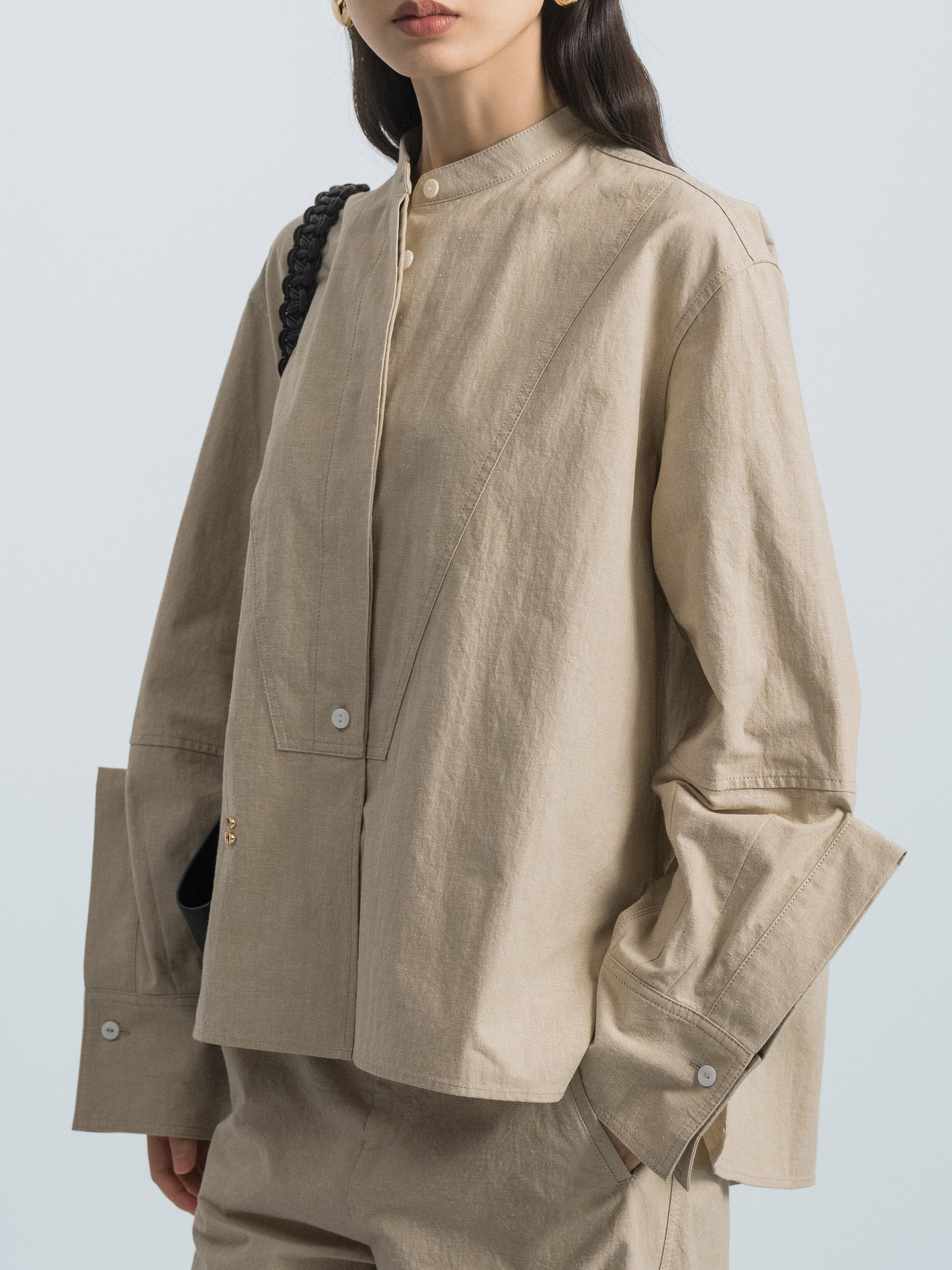Oversized Shirt with Mini Stand Collar