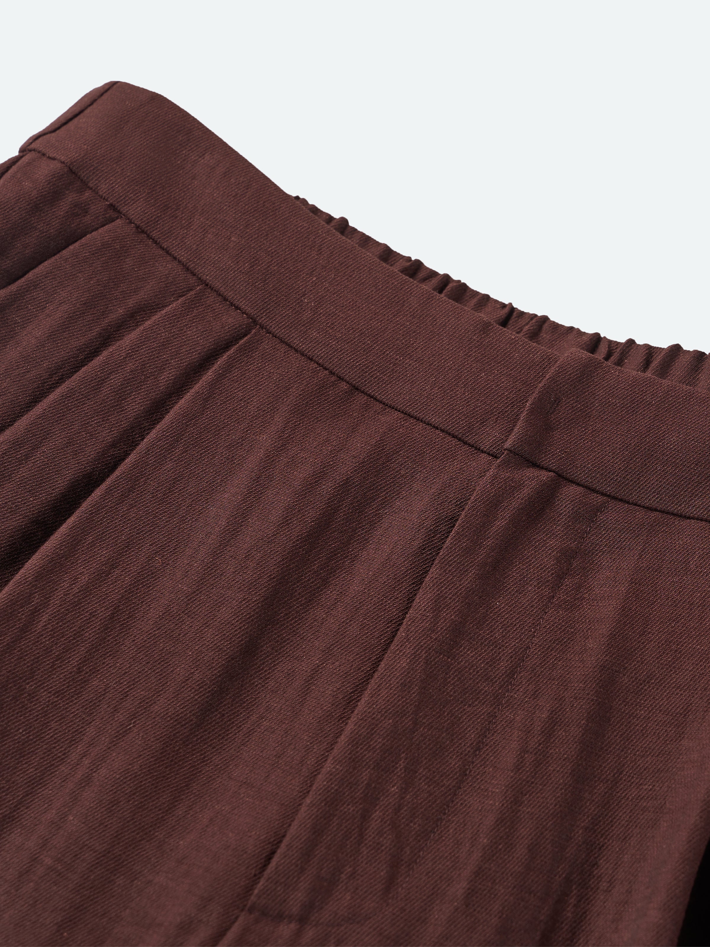 Coffee Brown Linen Blend Elastic Back Wide-Leg Trousers