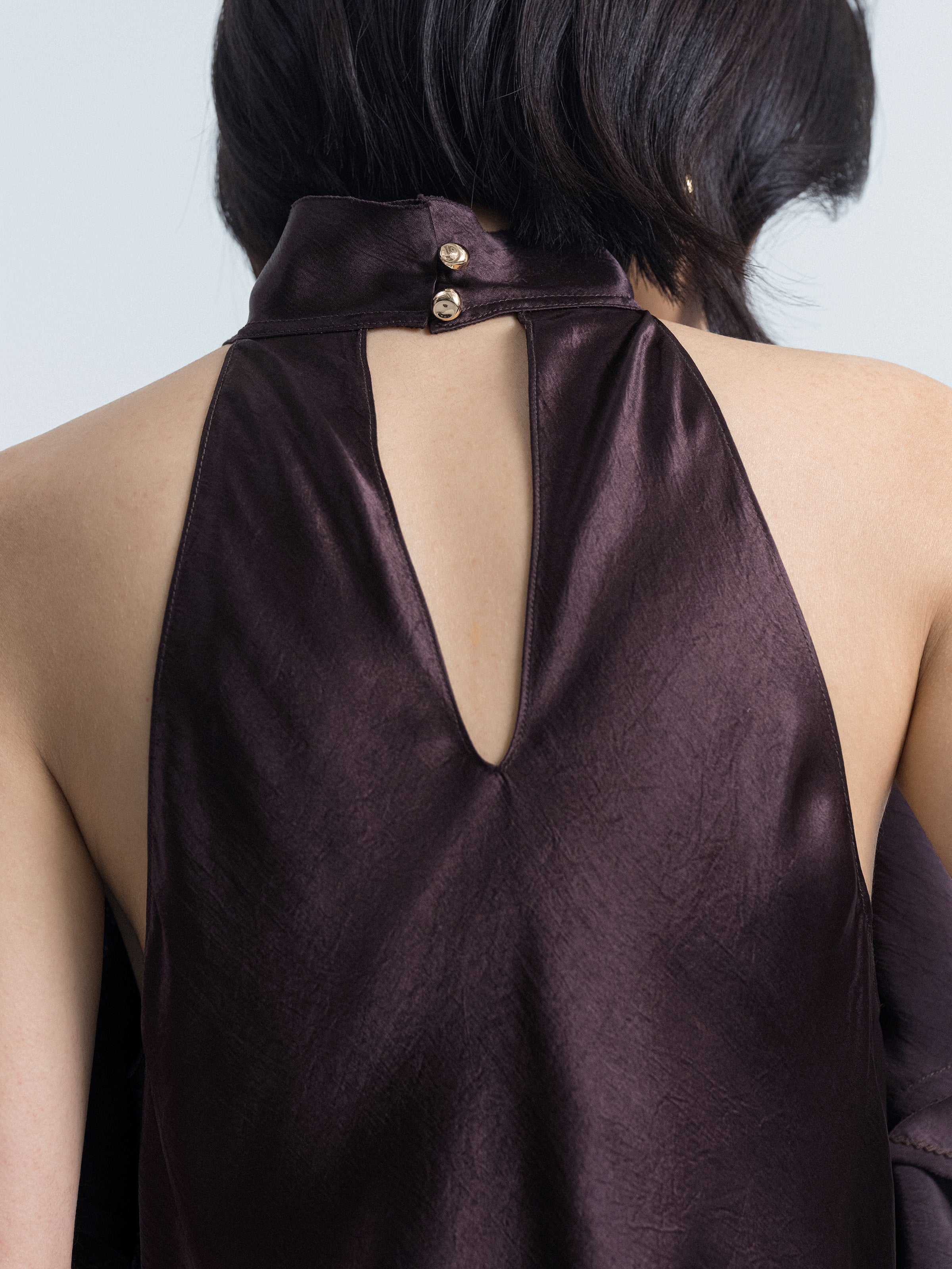 Mini Stand Collar Flowy Tie Top