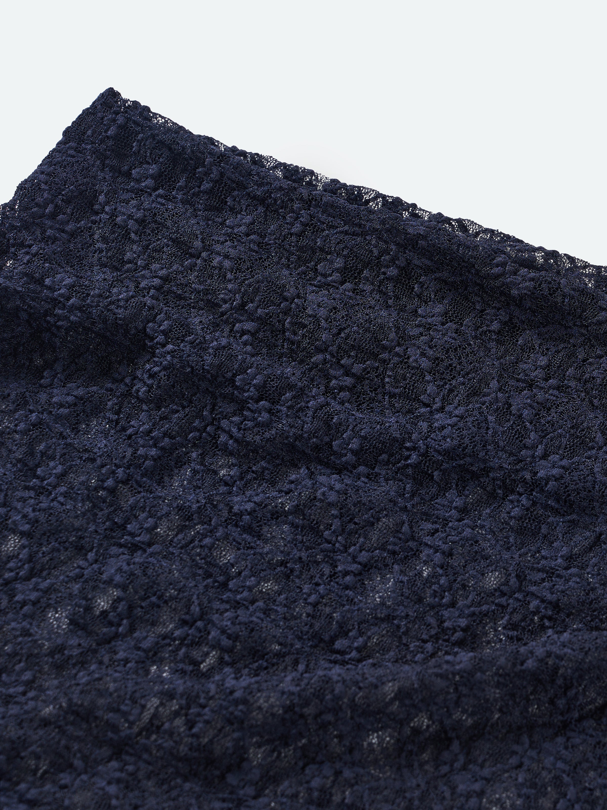 Navy Blue Stretch Lace One-Shoulder Fitted Long-Sleeve Top